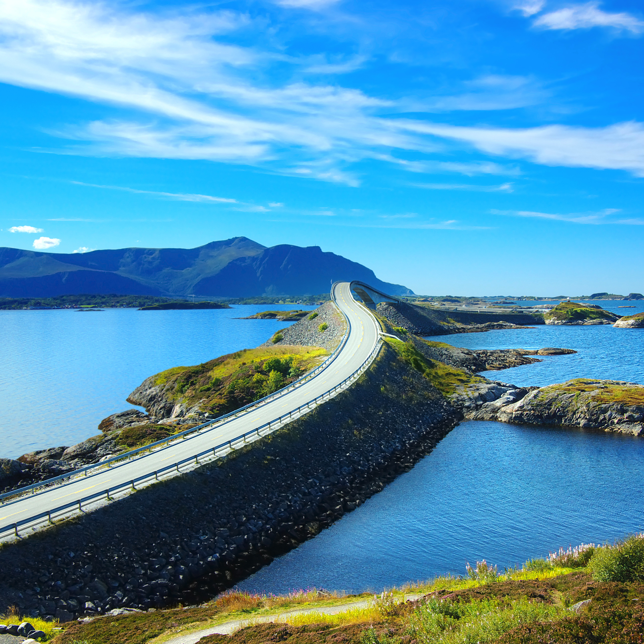 無料モバイル壁紙風景, 橋, 山, 道, 海洋, ノルウェー, マンメイドをダウンロードします。