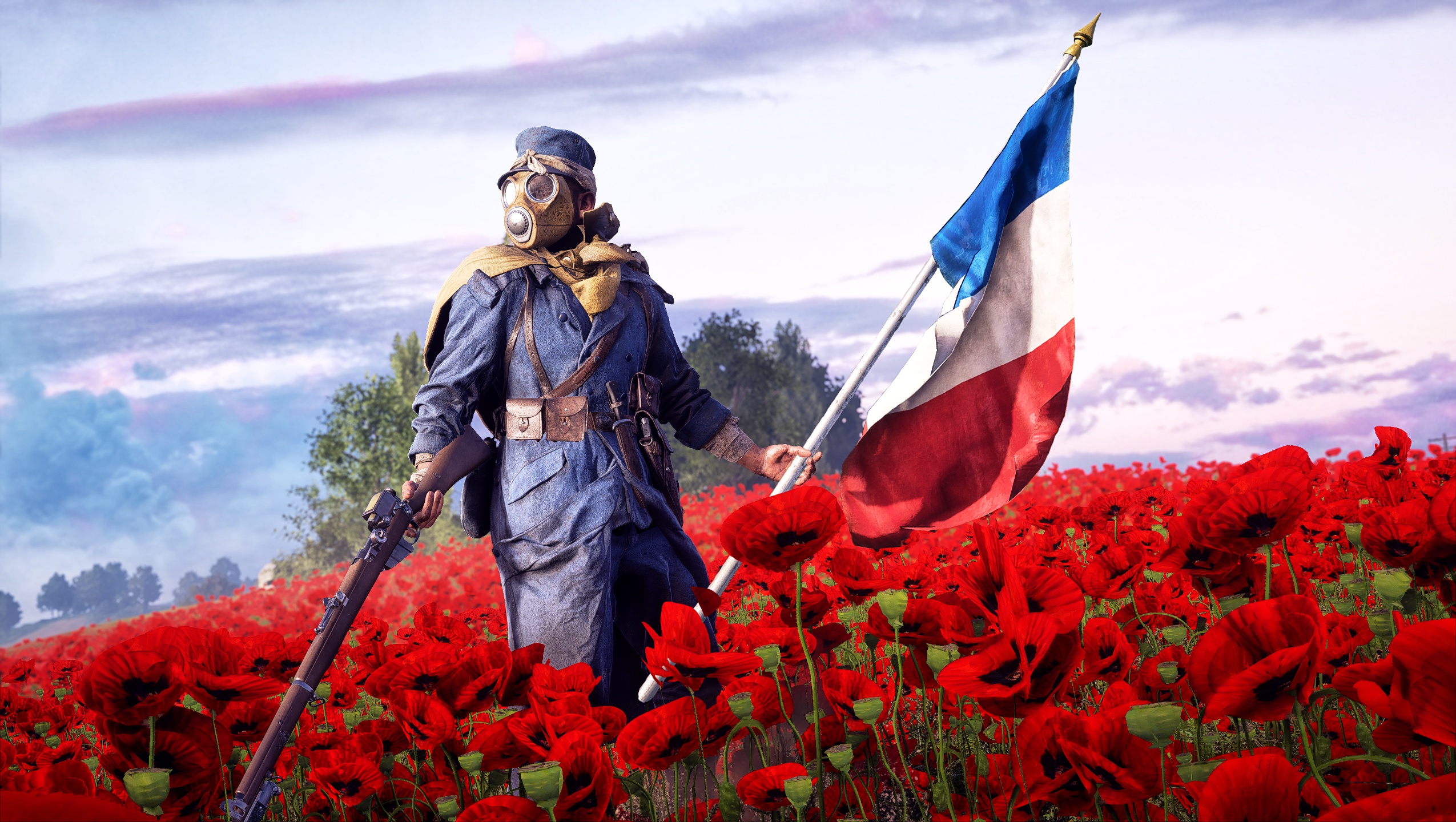 410113 завантажити шпалери відеогра, battlefield 1, французький прапор, протигаз, мак, червона квітка, солдат, поле битви - заставки і картинки безкоштовно