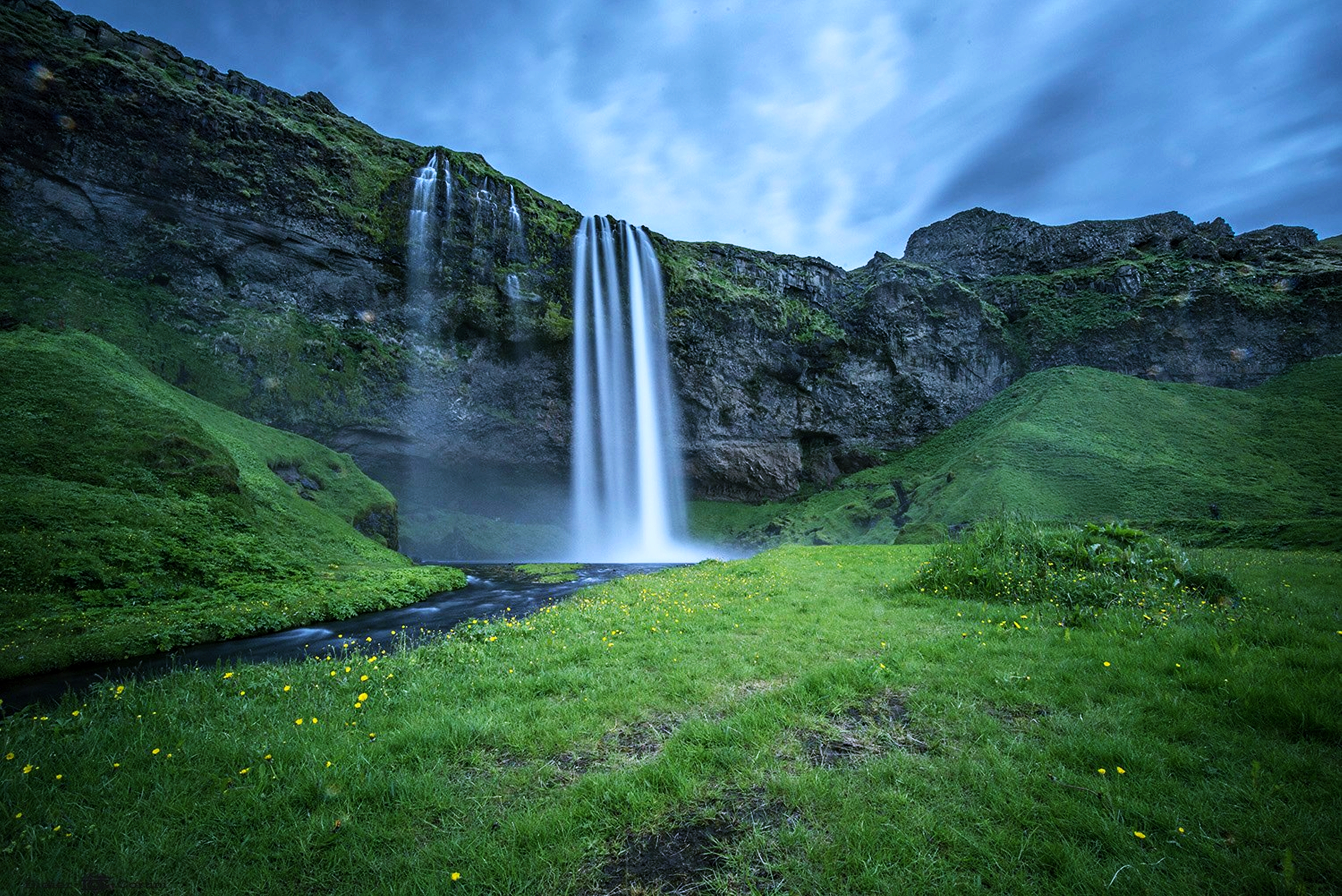 Download mobile wallpaper Waterfall, Waterfalls, Nature, Grass, Earth, Landscape for free.