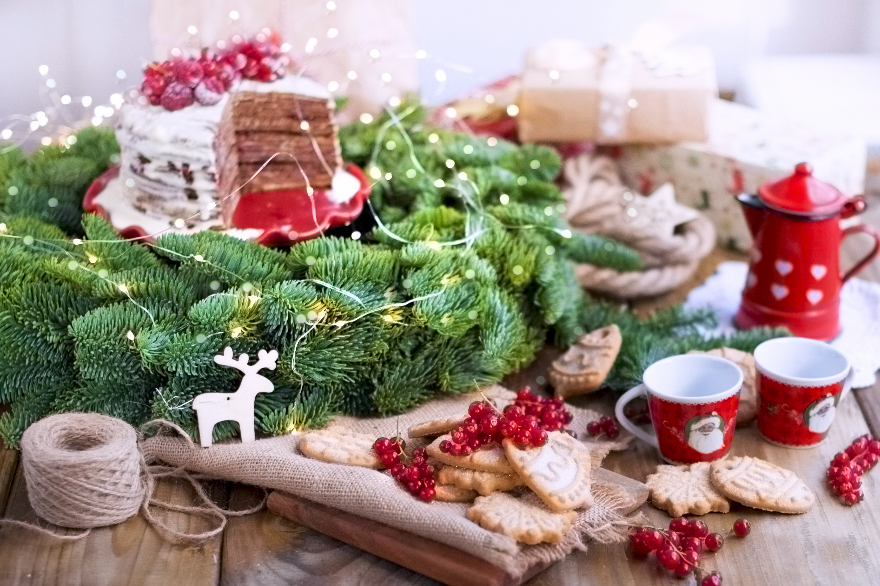 Laden Sie das Feiertage, Dekoration, Weihnachten, Kuchen, Kaffee, Plätzchen-Bild kostenlos auf Ihren PC-Desktop herunter