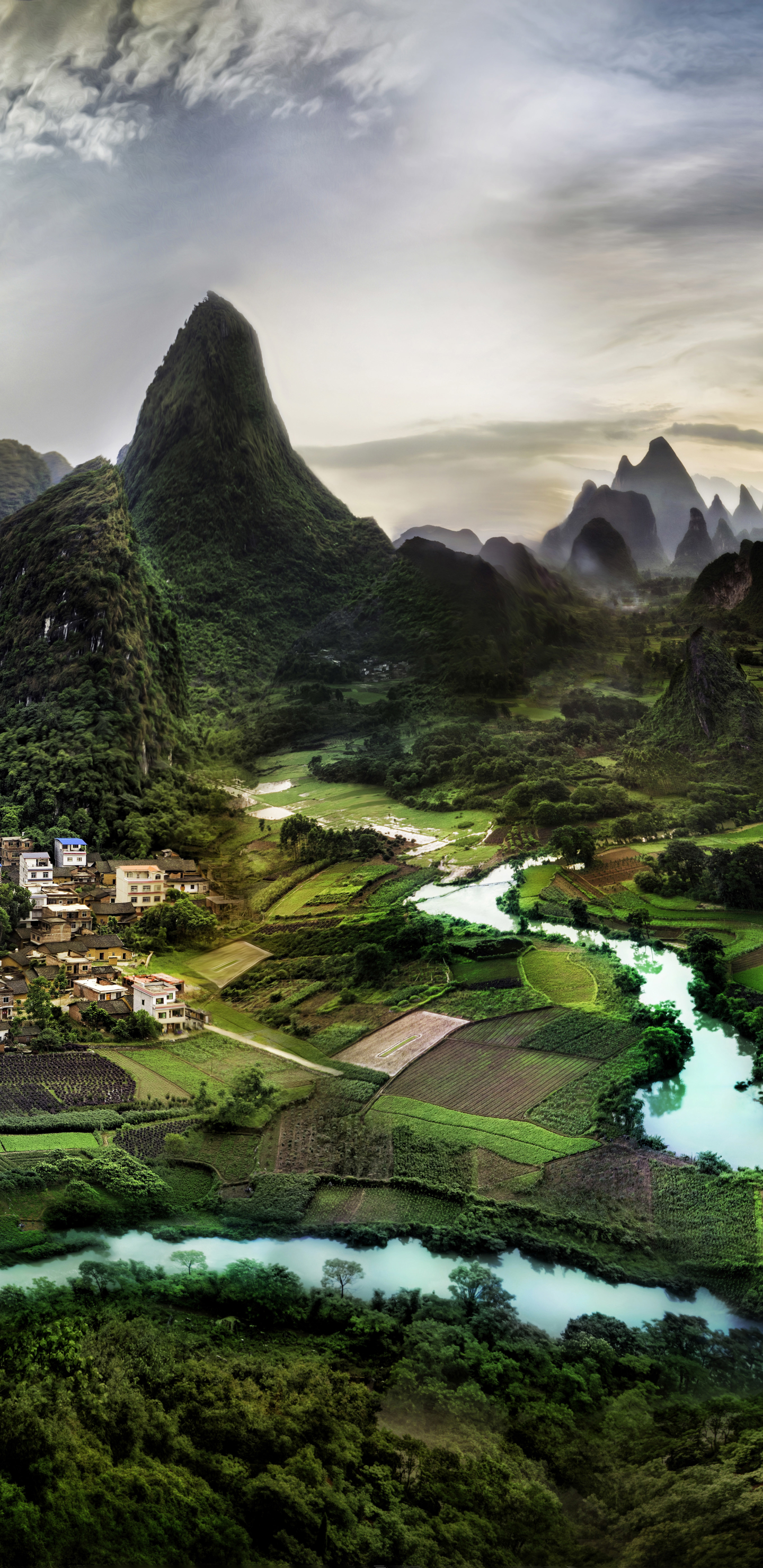 Download mobile wallpaper Landscape, Mountain, Field, China, River, Photography, Nanling Mountains, Guanxi Zhuang, Li River for free.