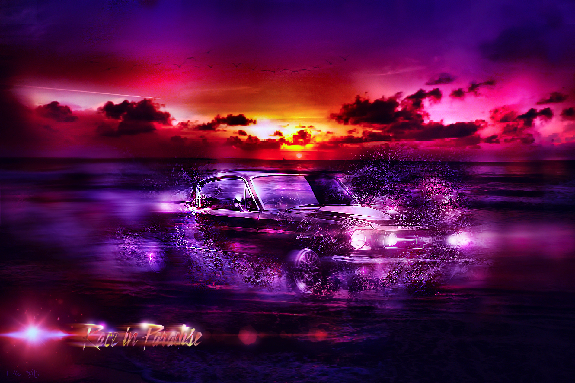 Free download wallpaper Fantasy, Sea, Car, Ford Mustang, Vehicles on your PC desktop