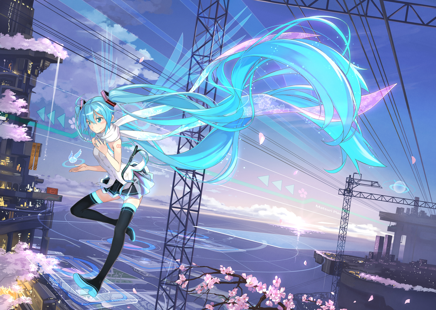 Download mobile wallpaper Anime, Vocaloid, Scarf, Blue Eyes, Blue Hair, Flying, Hatsune Miku for free.