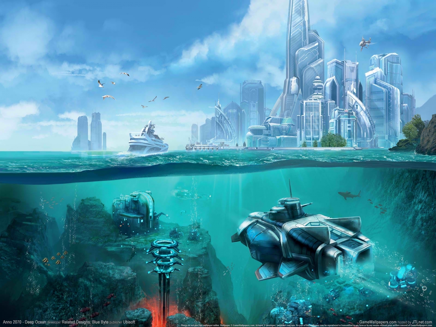 Free download wallpaper Cities, Sea, Landscape, Fantasy on your PC desktop