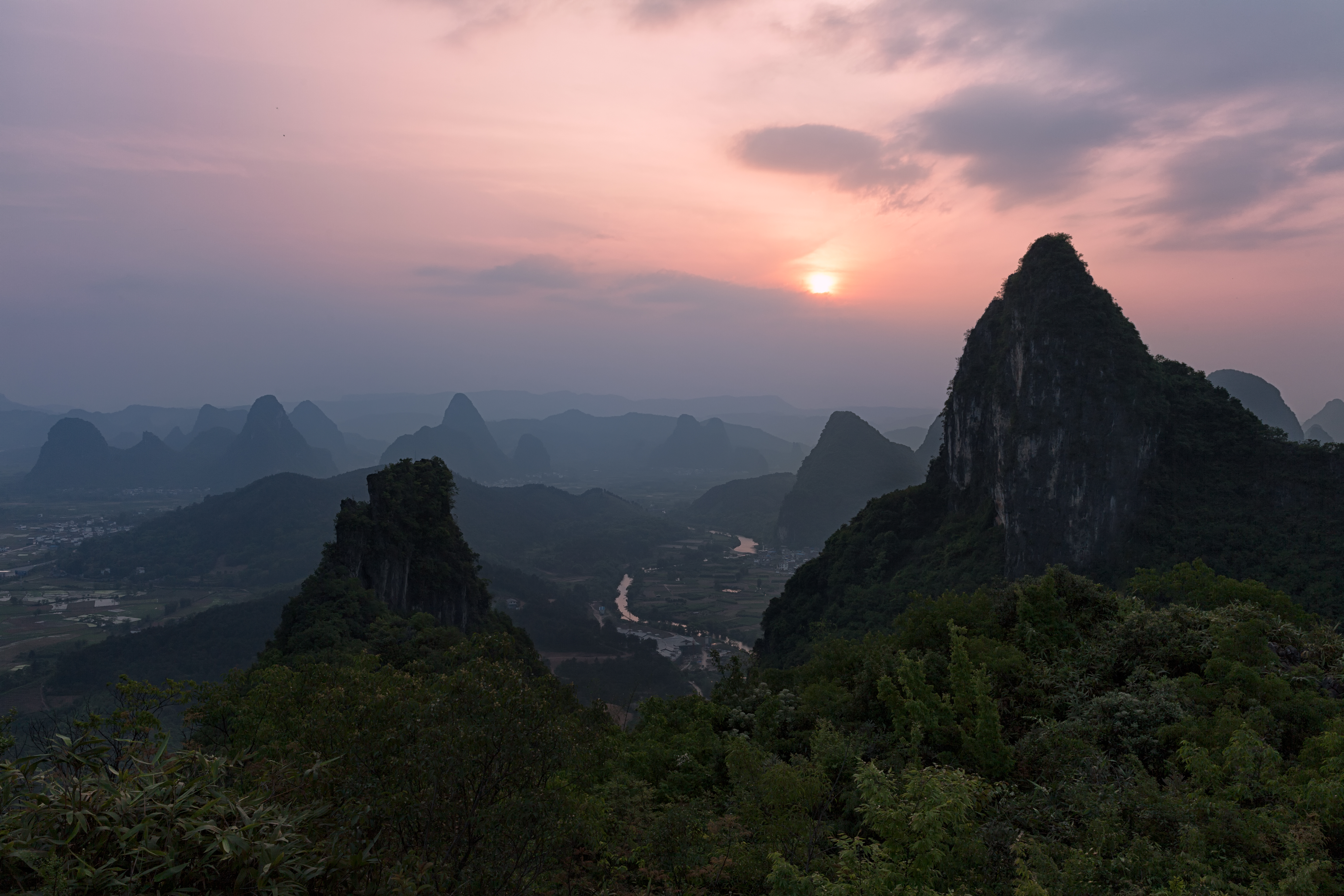 1523300 Hintergrundbild herunterladen fotografie, landschaft, china, guanxi zhuang, gebirge, frühling, sonnenuntergang - Bildschirmschoner und Bilder kostenlos