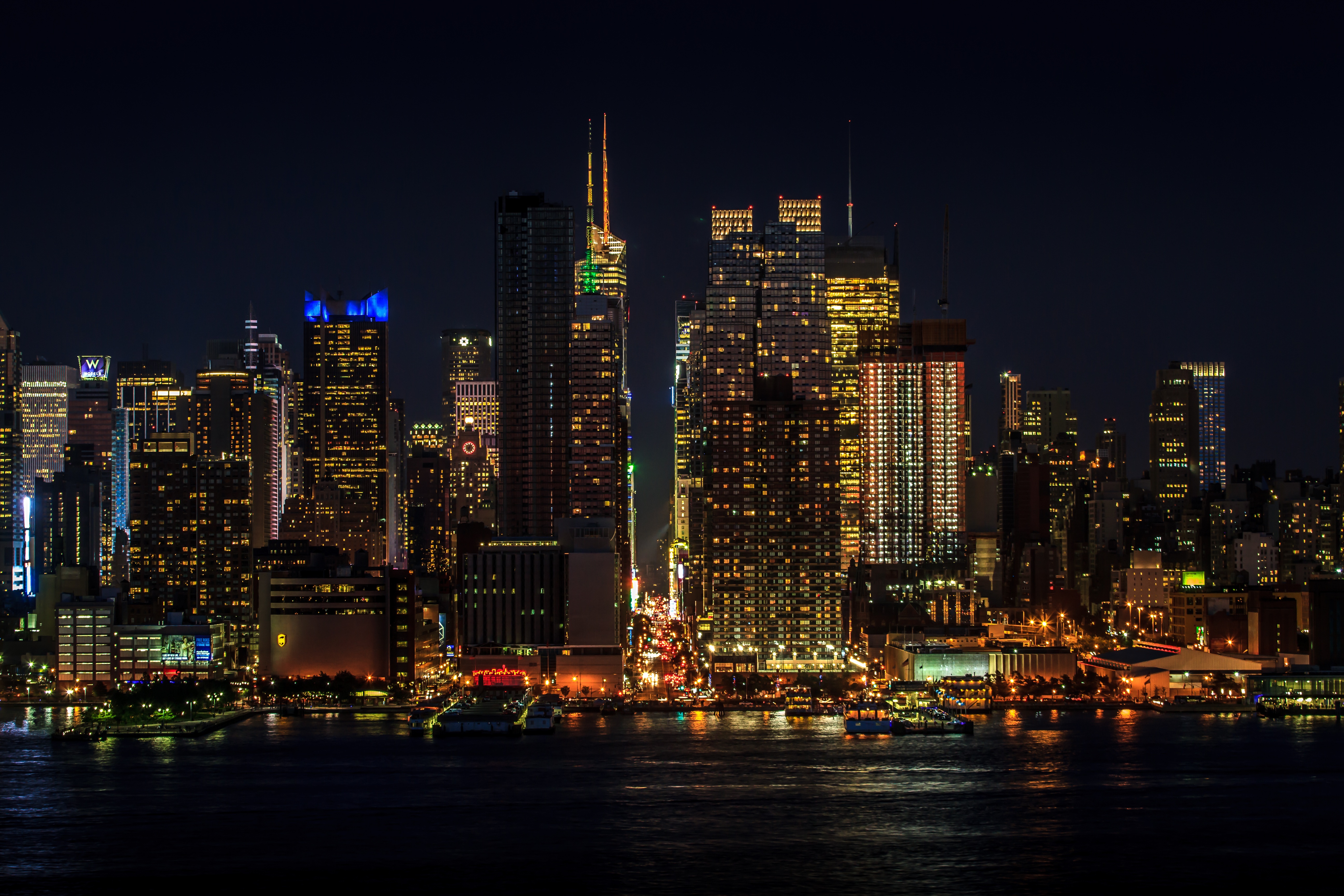 urban landscape, dark, night, lights, skyscrapers, cityscape, new york, manhattan