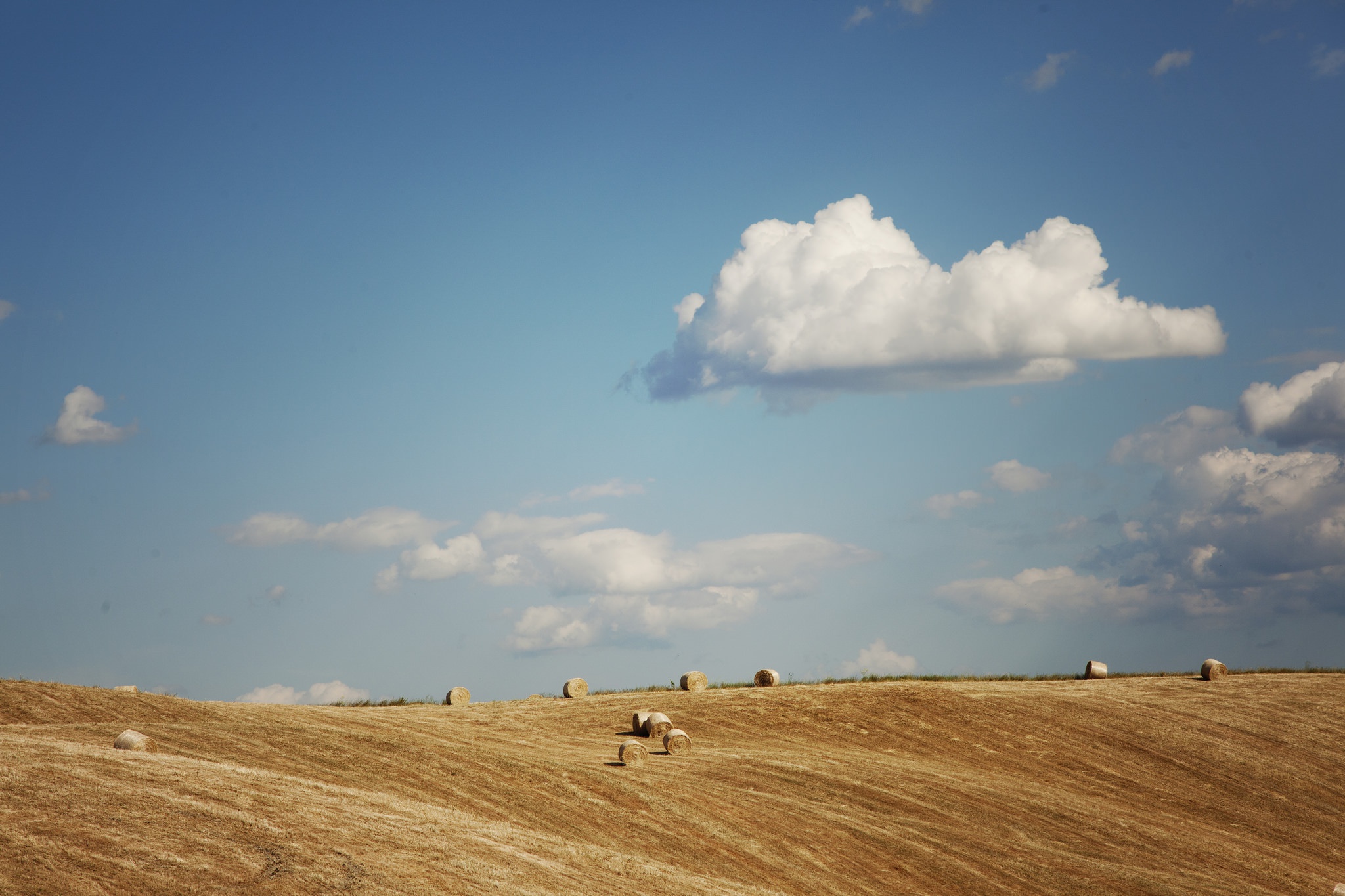 Download mobile wallpaper Nature, Sky, Summer, Earth, Field, Cloud, Haystack for free.