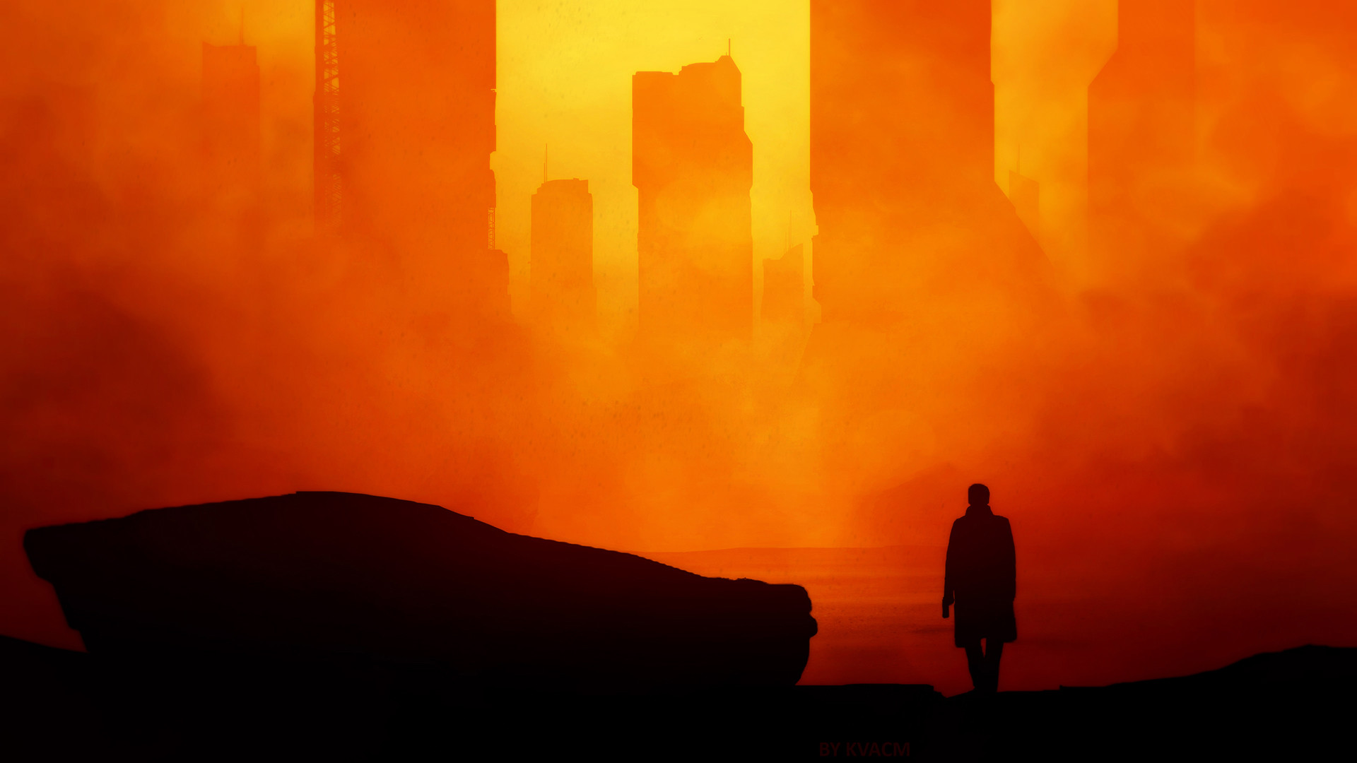 blade runner 2049, movie, building, city, futuristic, orange (color), silhouette