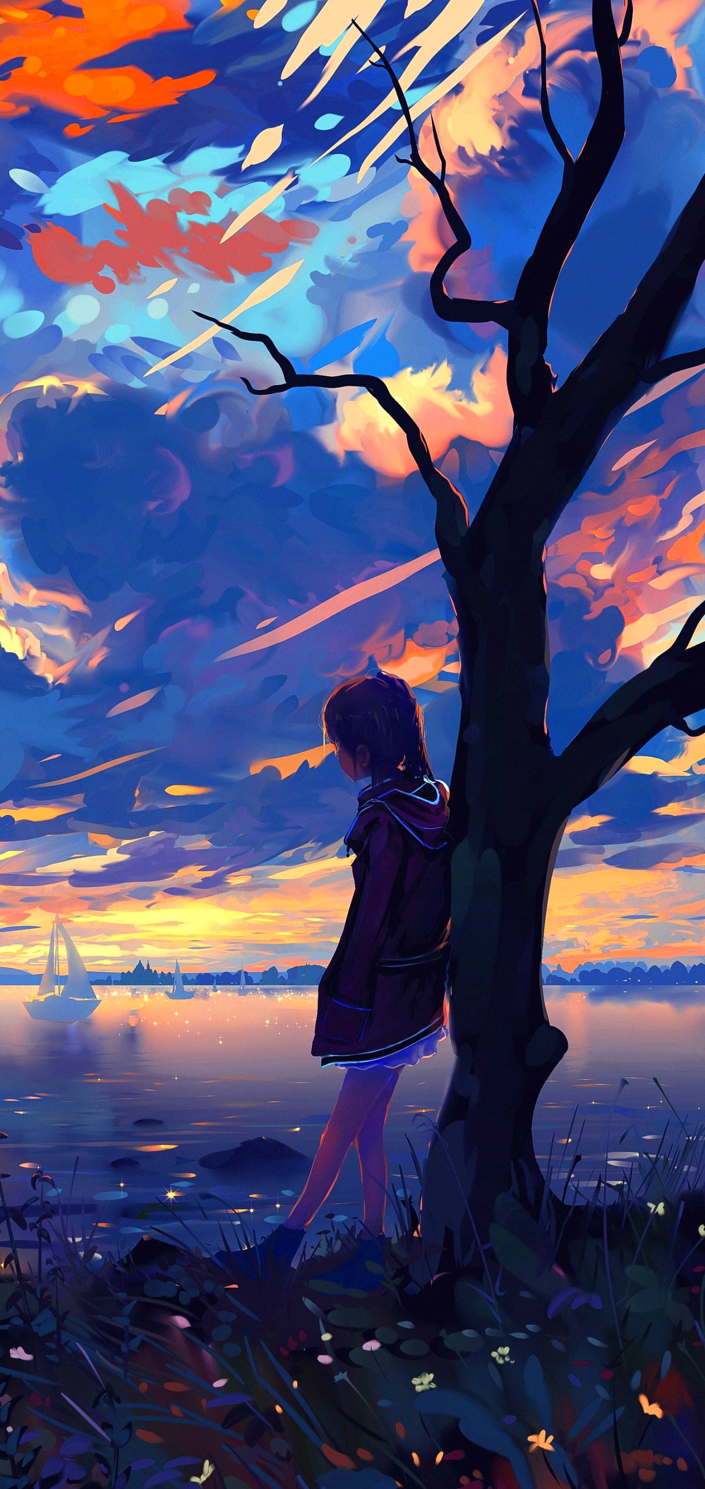 Download mobile wallpaper Anime, Horizon, Boat, Cloud, Original for free.