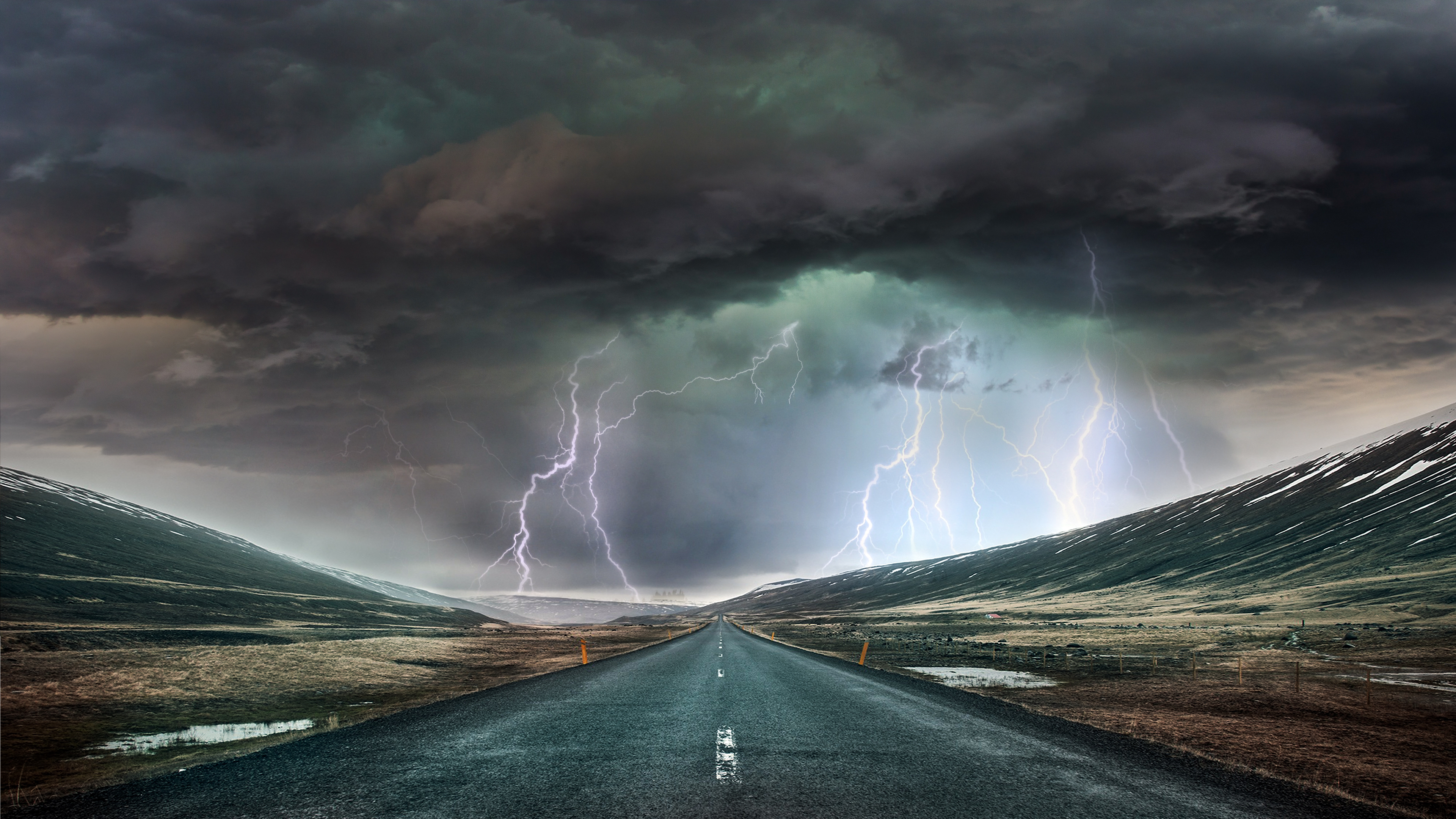 Download mobile wallpaper Lightning, Road, Storm, Cloud, Man Made for free.