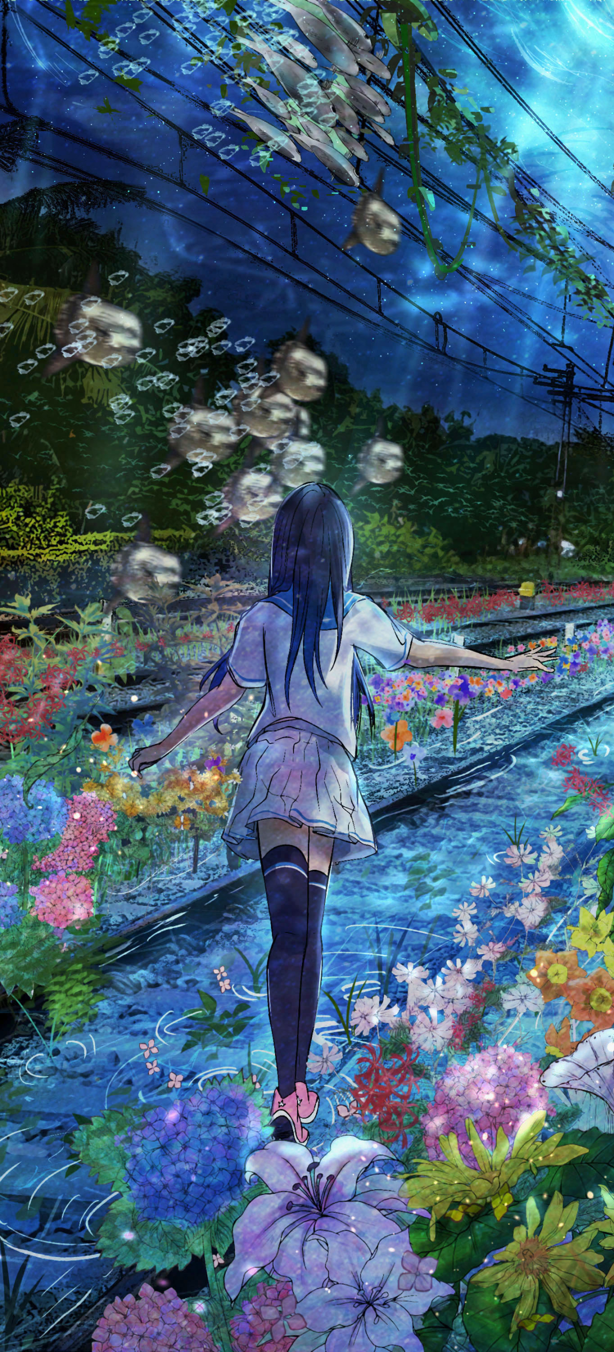 Download mobile wallpaper Anime, Fantasy, Sea, Flower, Underwater, Original for free.