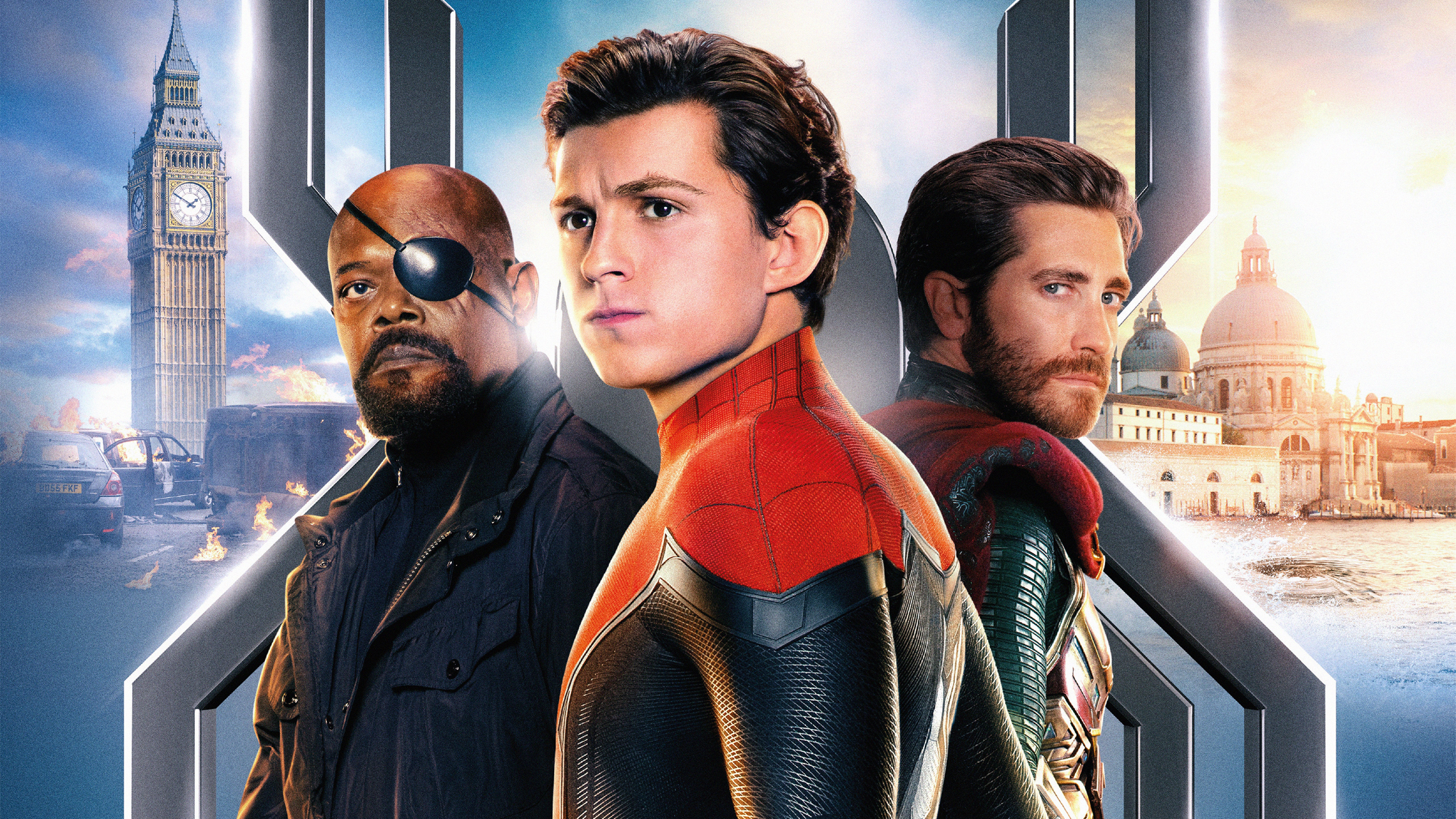 movie, spider man: far from home, jake gyllenhaal, mysterio (marvel comics), nick fury, samuel l jackson, spider man, tom holland
