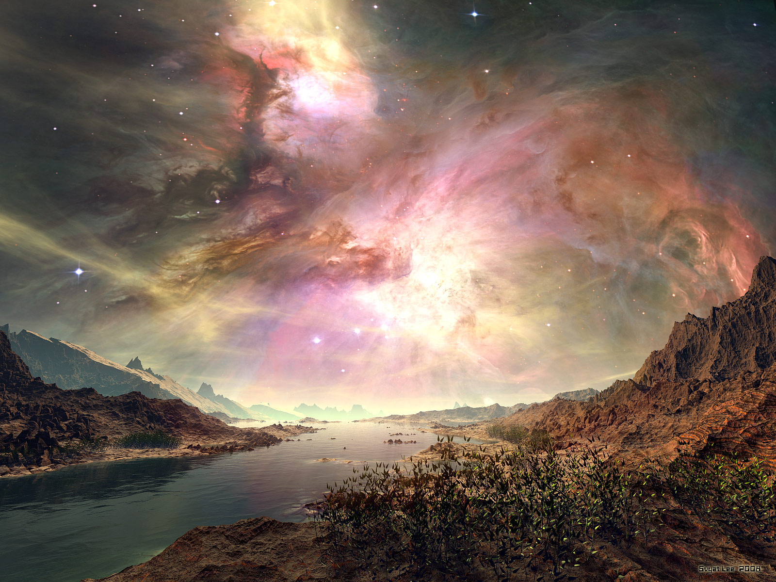 Free download wallpaper Landscape, Fantasy, Sky, Nebula, Sci Fi on your PC desktop