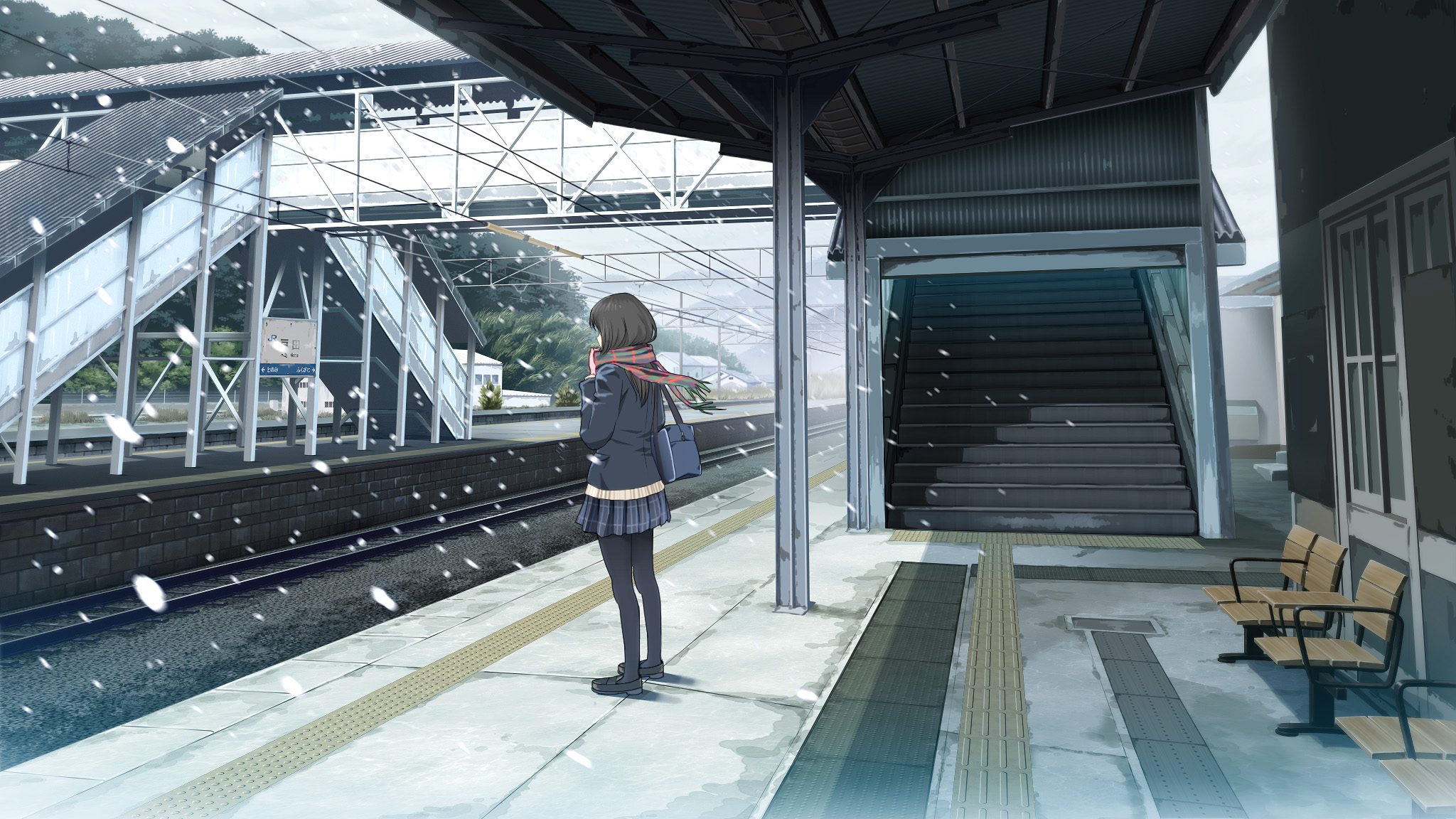 742631 скачать обои аниме, железнодорожный вокзал - заставки и картинки бесплатно