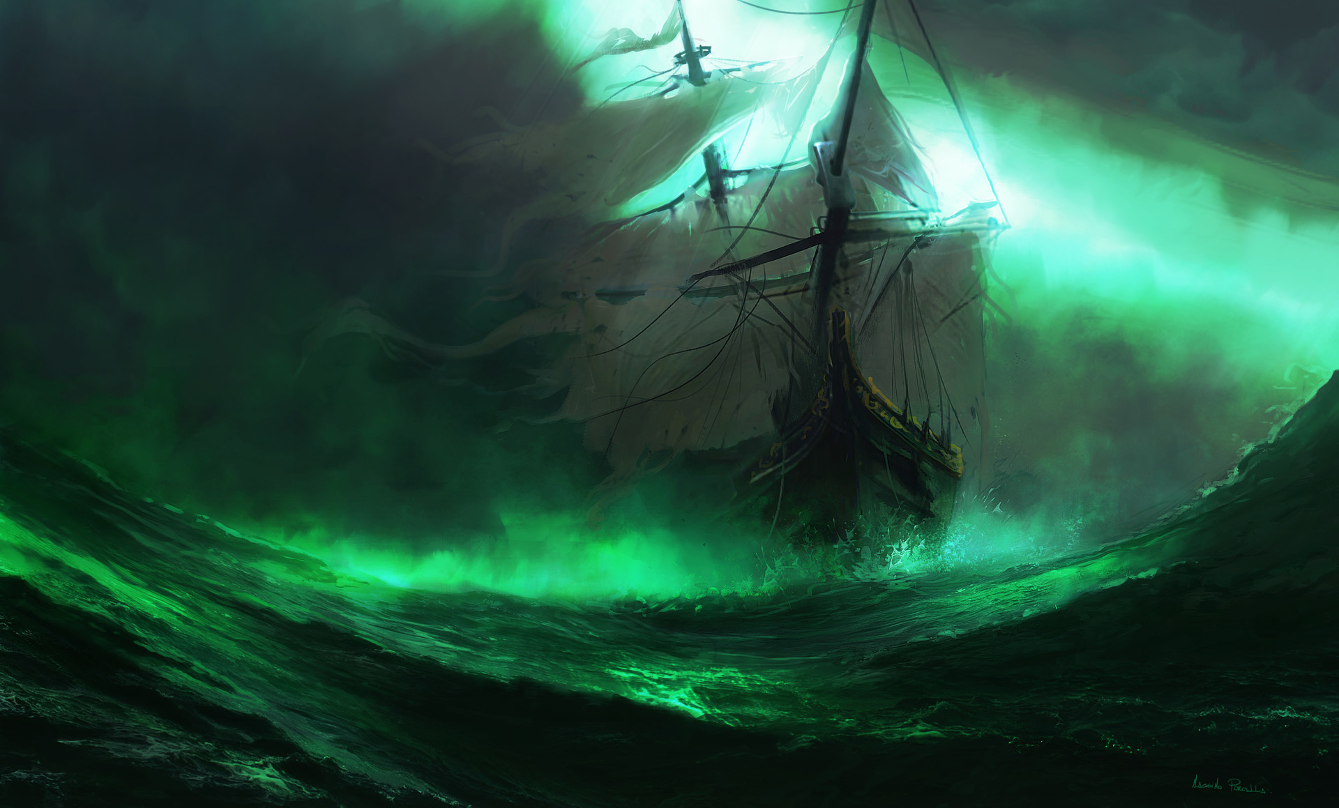 Free download wallpaper Fantasy, Ocean, Ship on your PC desktop
