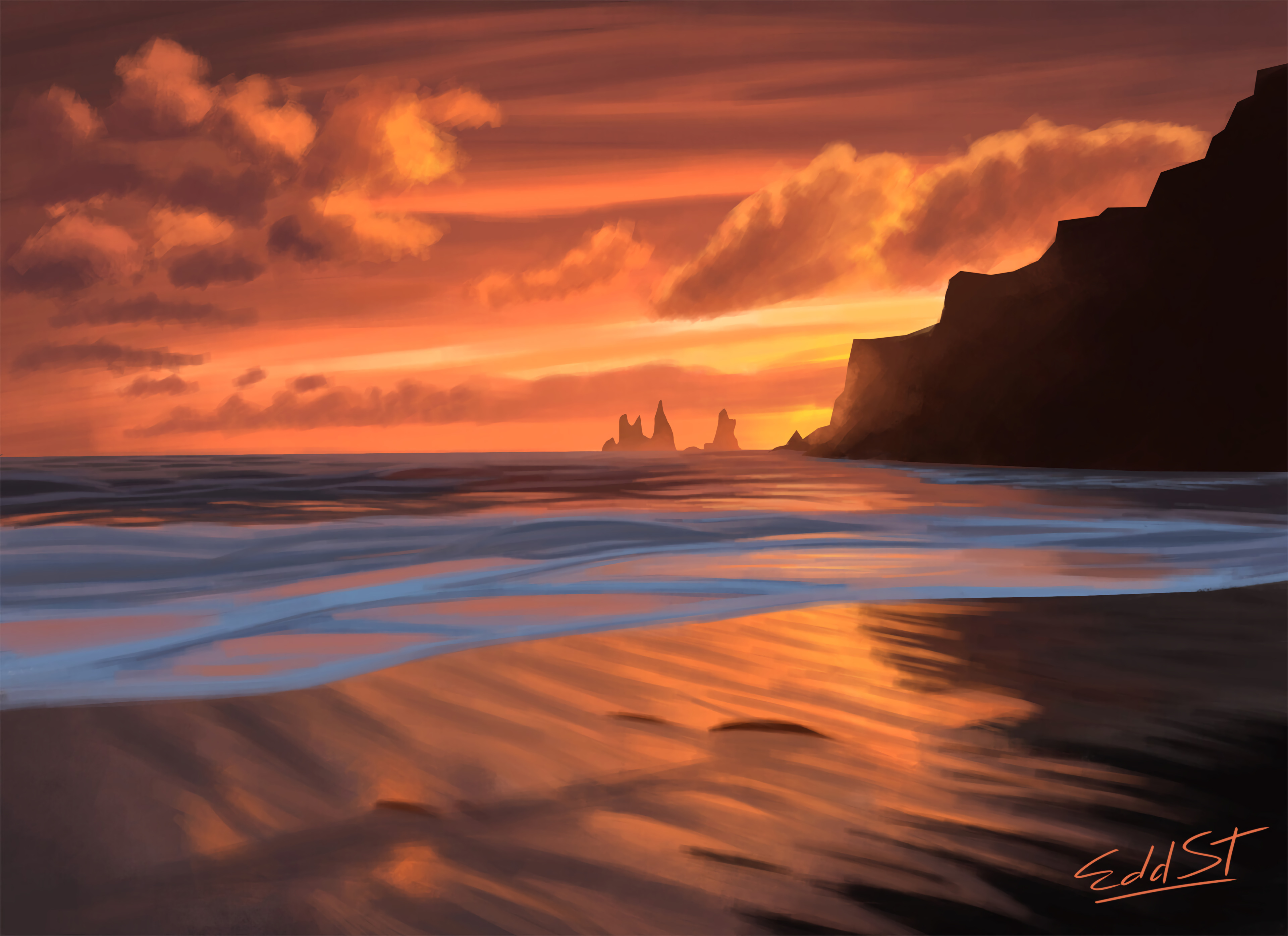 Laden Sie das Sunset, Kunst, Felsen, Die Steine, Sea, Strand-Bild kostenlos auf Ihren PC-Desktop herunter