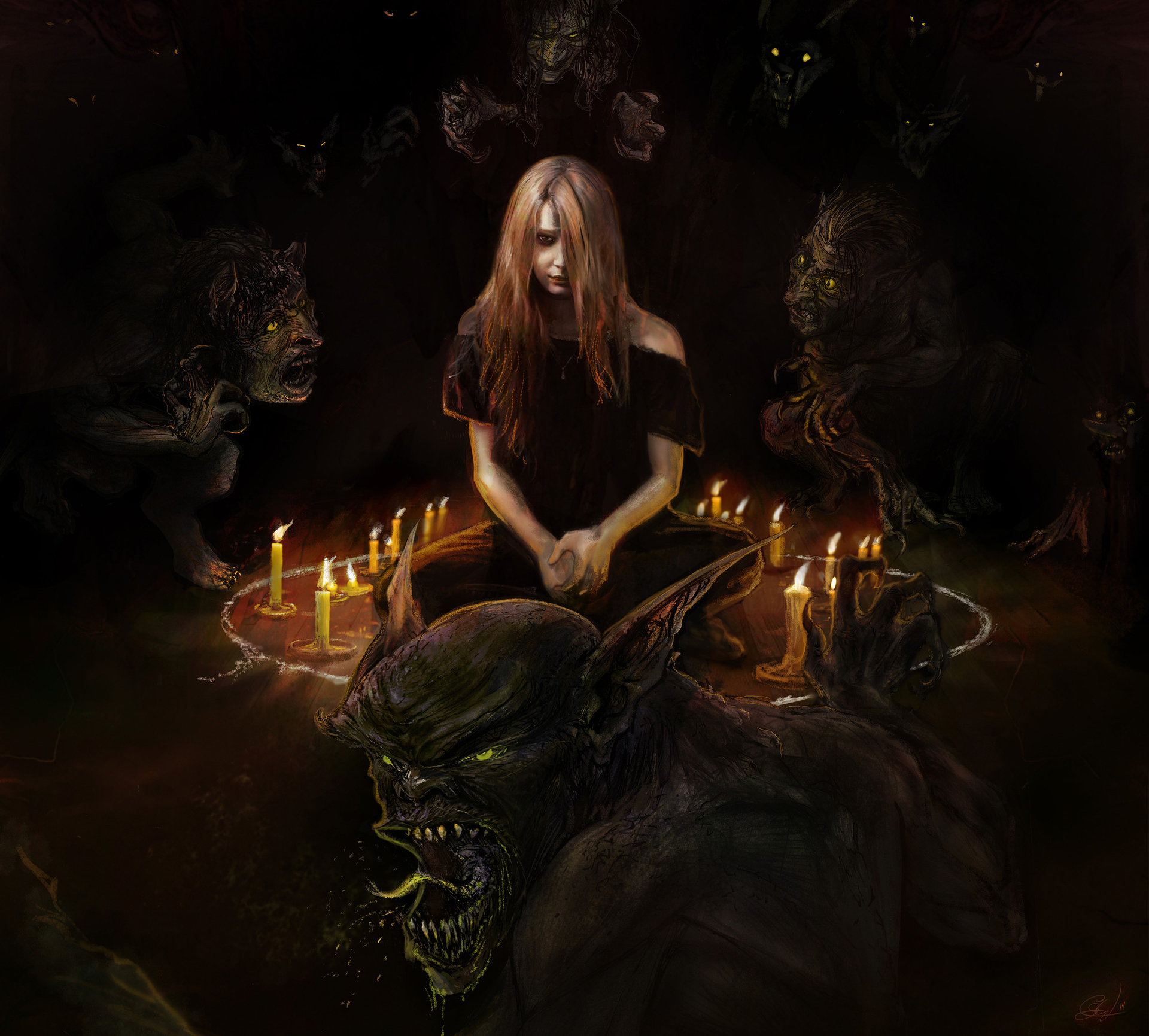 Download mobile wallpaper Fantasy, Dark, Creature, Candle, Occult for free.