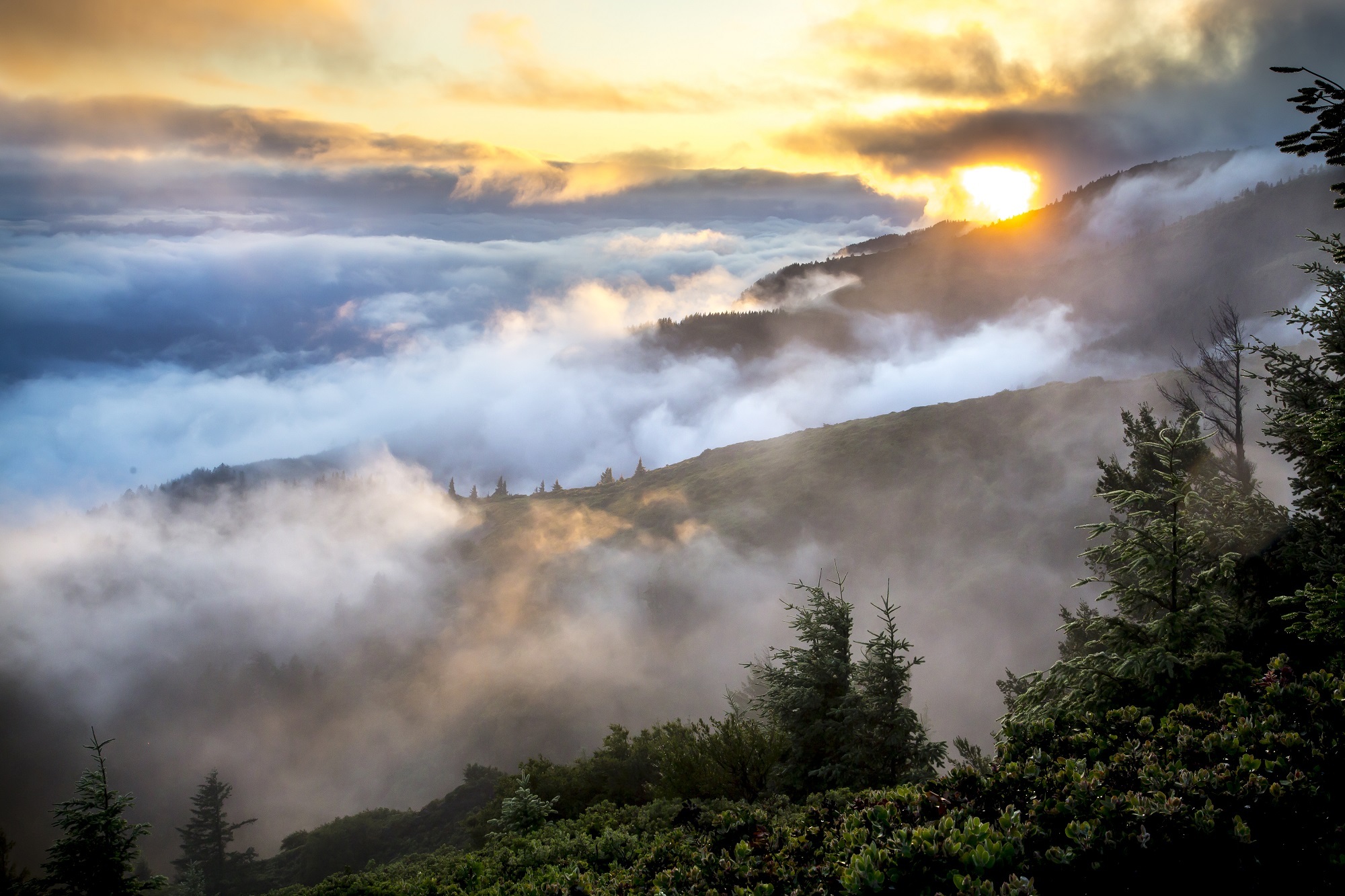 Laden Sie das Landschaft, Natur, Nebel, Sonnenaufgang, Gebirge, Wolke, Szene, Erde/natur-Bild kostenlos auf Ihren PC-Desktop herunter