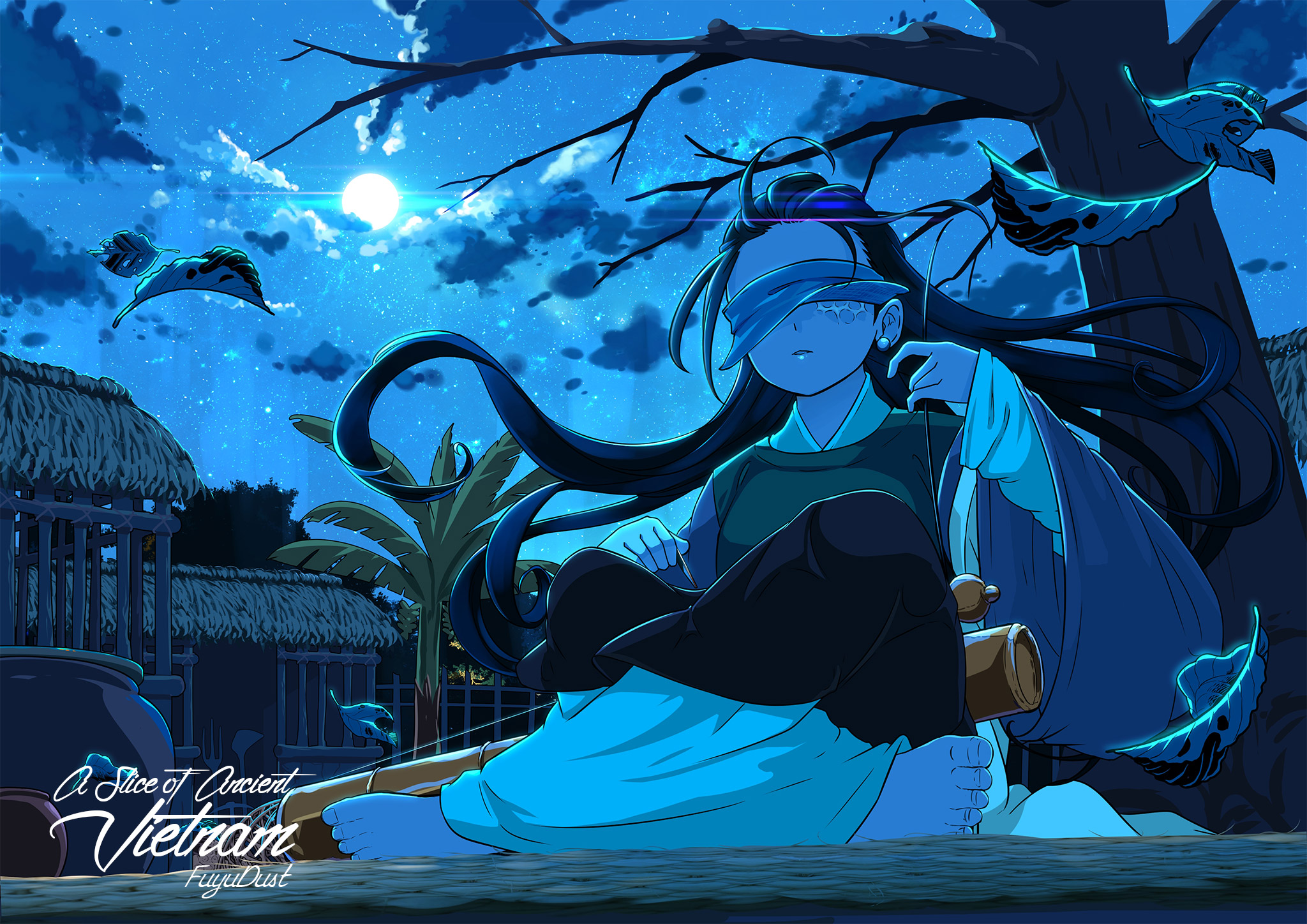 Download mobile wallpaper Anime, Night, Moon, Cloud, Original for free.