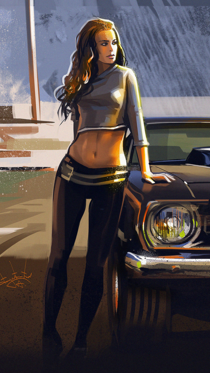 Download mobile wallpaper Women, Girls & Cars for free.