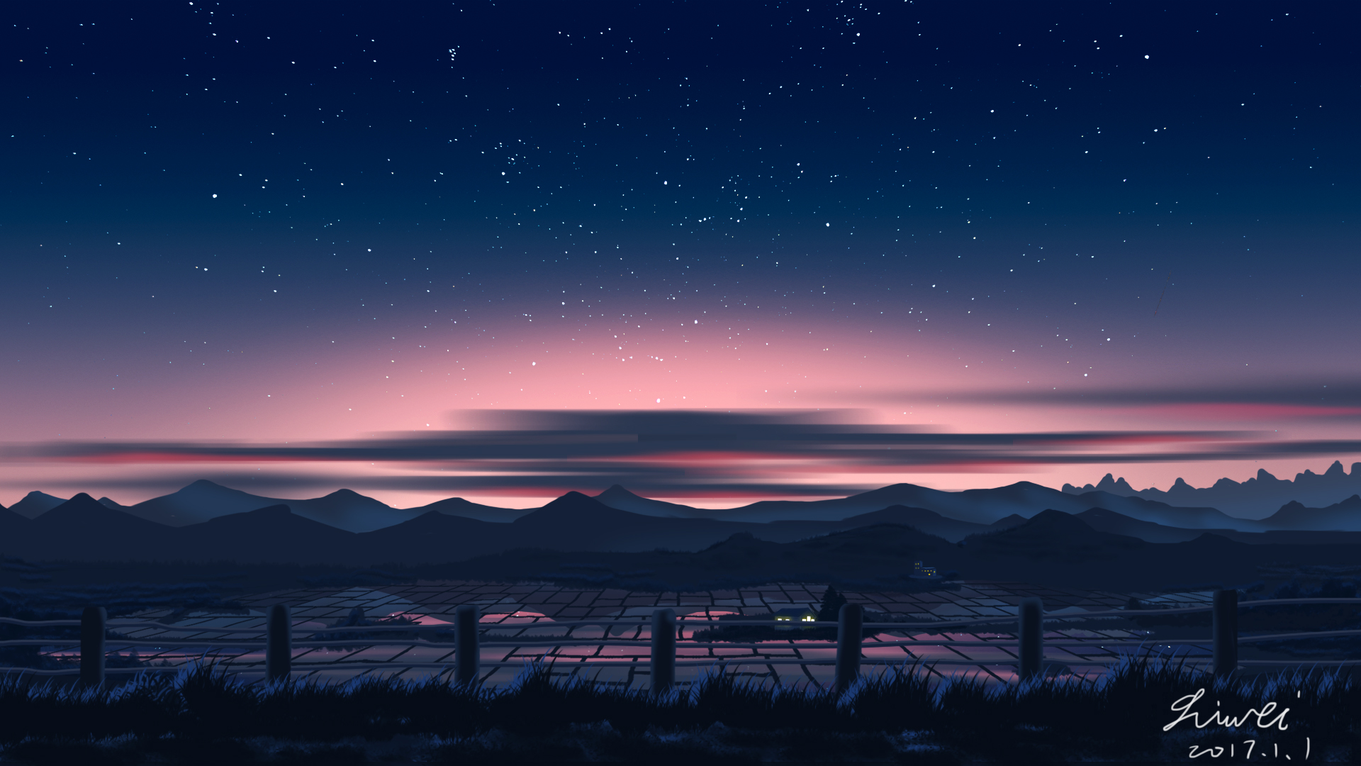 Download mobile wallpaper Anime, Starry Sky, Countryside, Original for free.