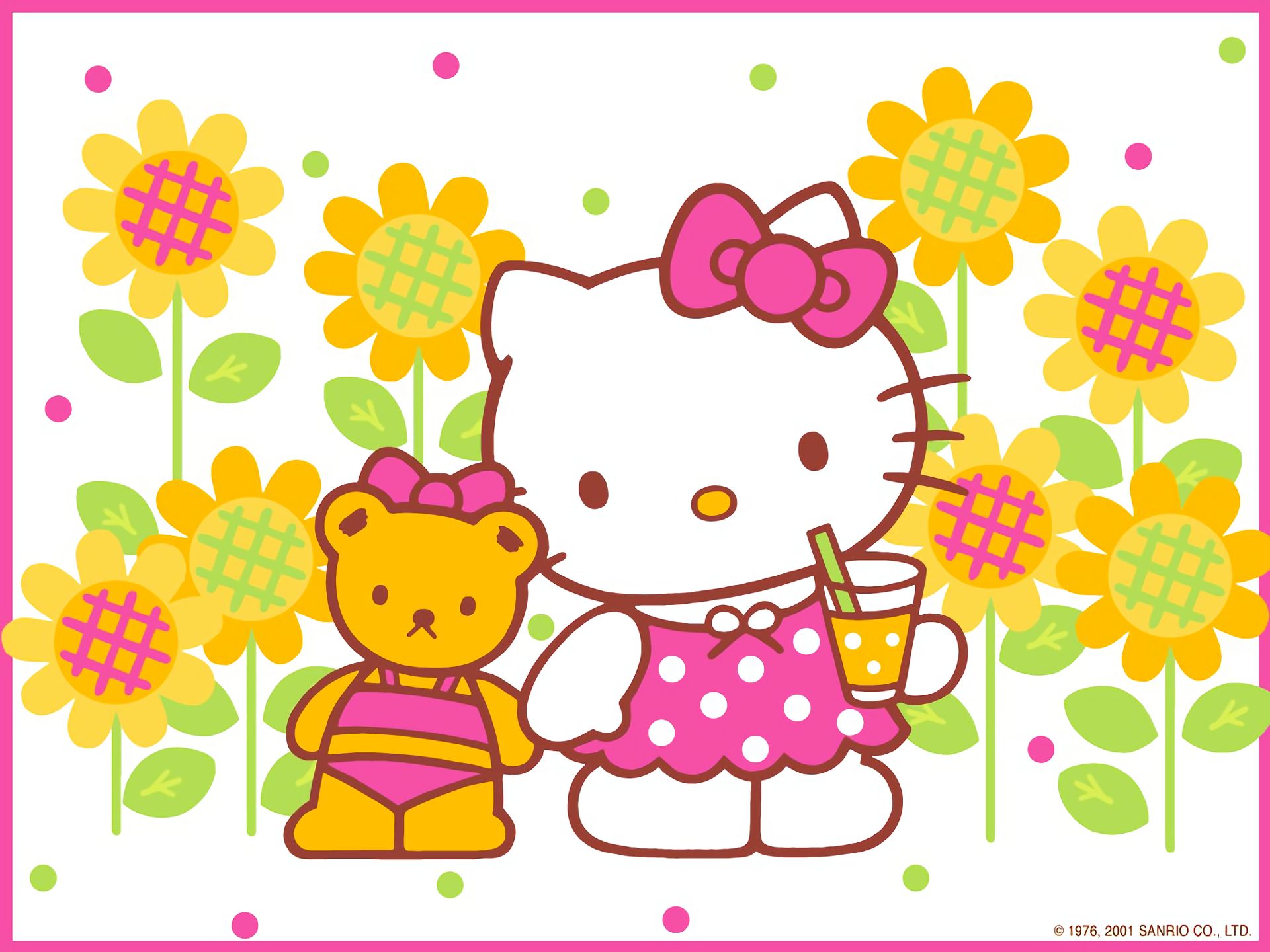 Free download wallpaper Anime, Teddy Bear, Hello Kitty, Flower on your PC desktop