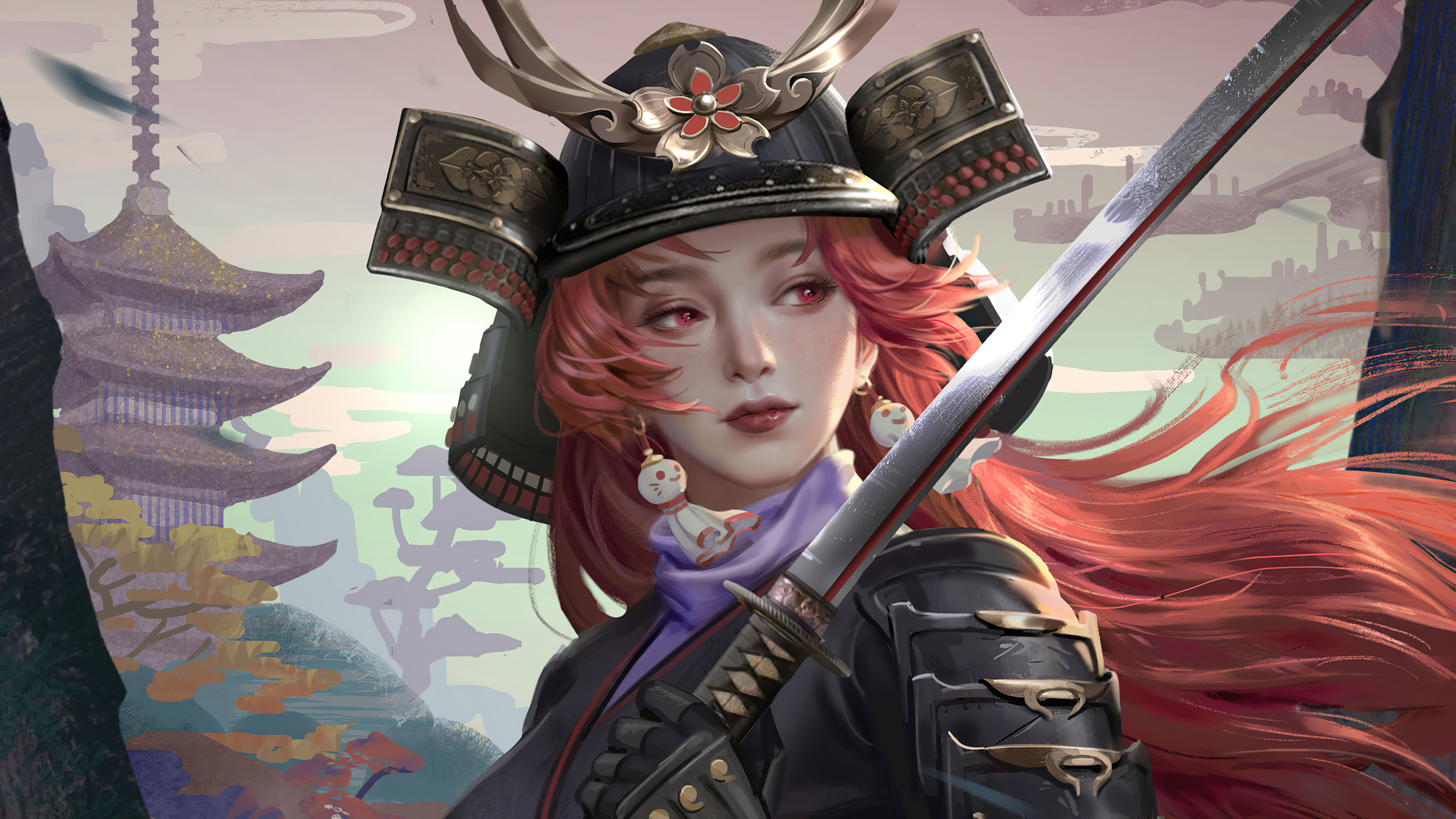 Download mobile wallpaper Fantasy, Helmet, Samurai, Katana, Women Warrior for free.