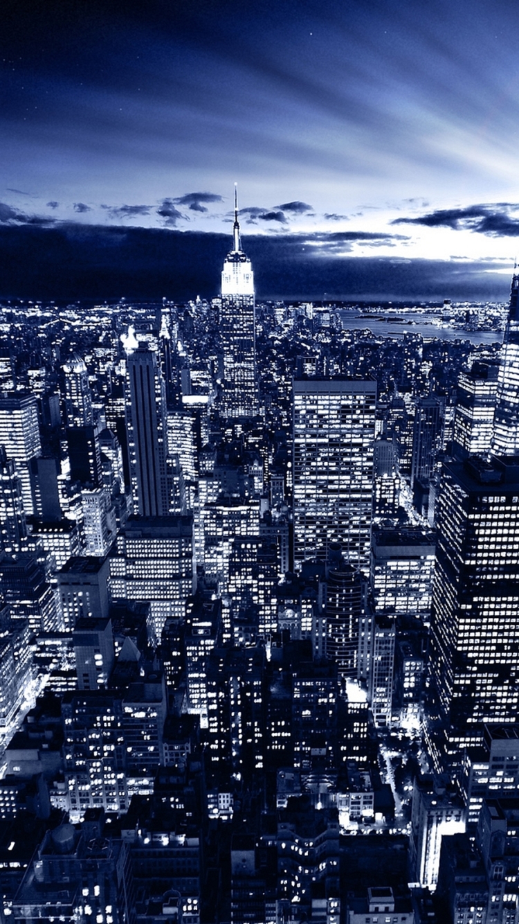 Скачать картинку Города, Синий, Hdr, Нью Йорк, Сделано Человеком, Манипуляции, Манхэттен в телефон бесплатно.
