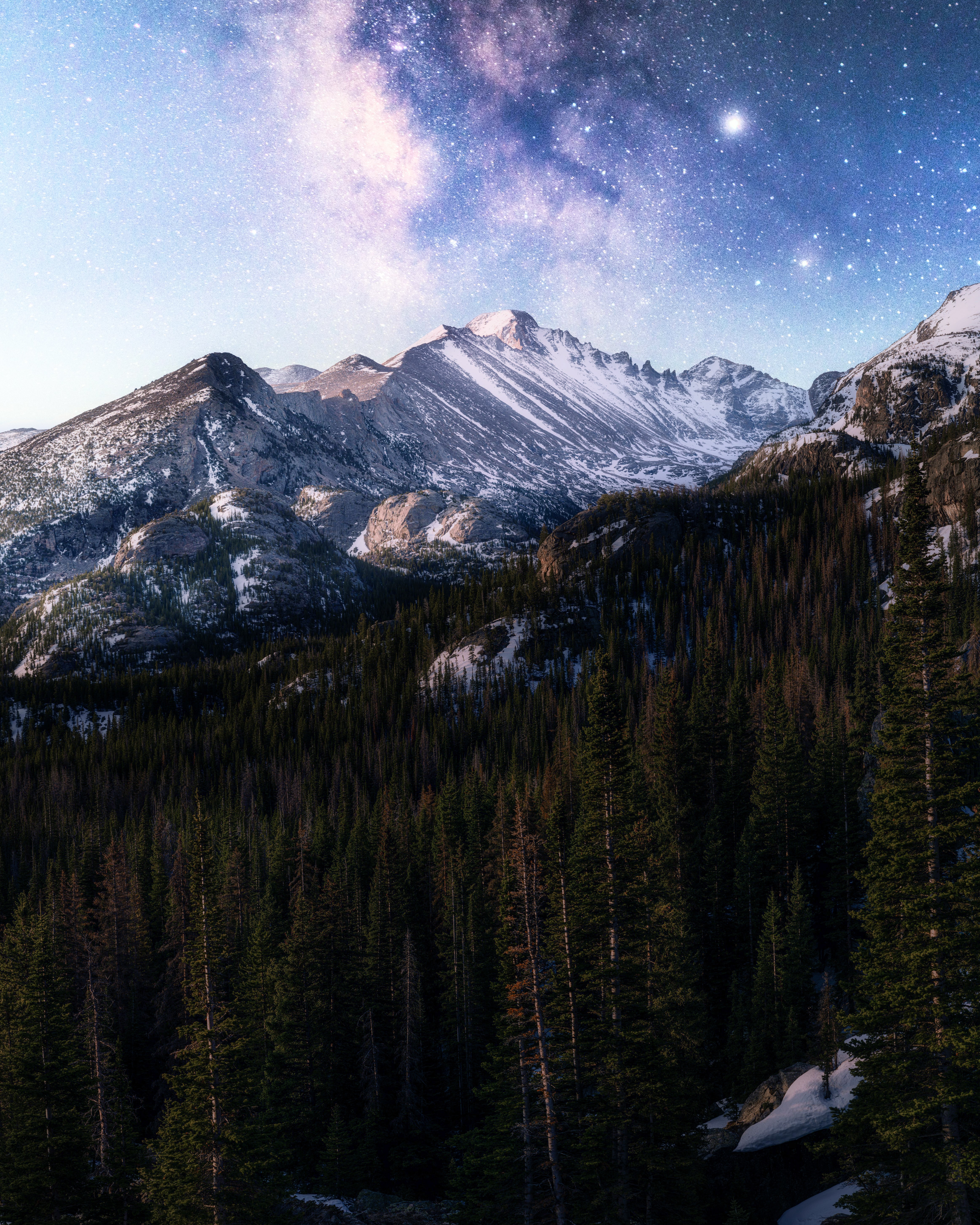 Download mobile wallpaper Forest, Mountain, Starry Sky, Nature, Night, Dark for free.
