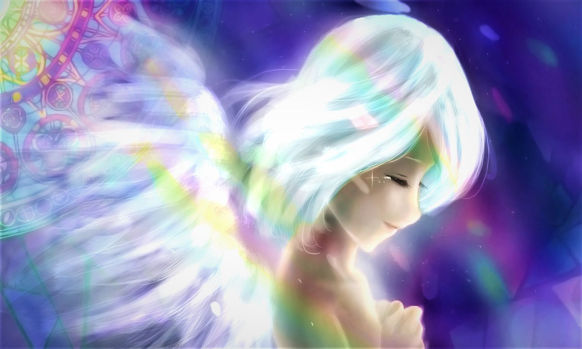 Download mobile wallpaper Fantasy, Wings, Angel, White Hair for free.