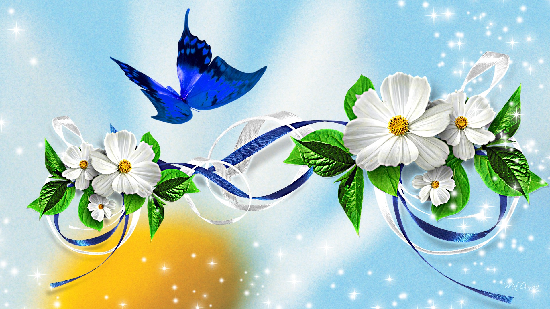 Скачати мобільні шпалери Квітка, Метелик, Блискітки, Художній, Біла Квітка безкоштовно.