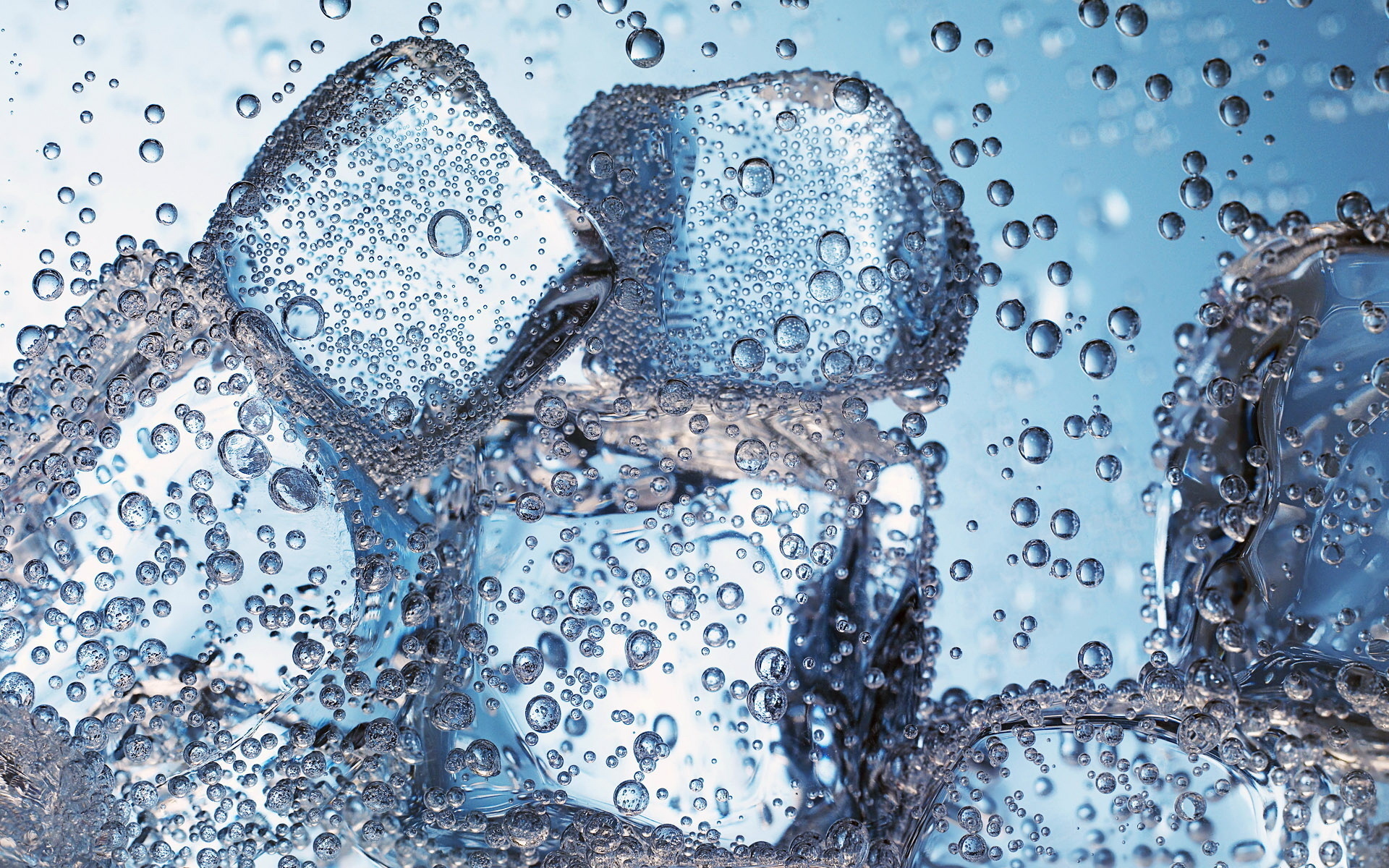 ice, bubbles, water, background, blue