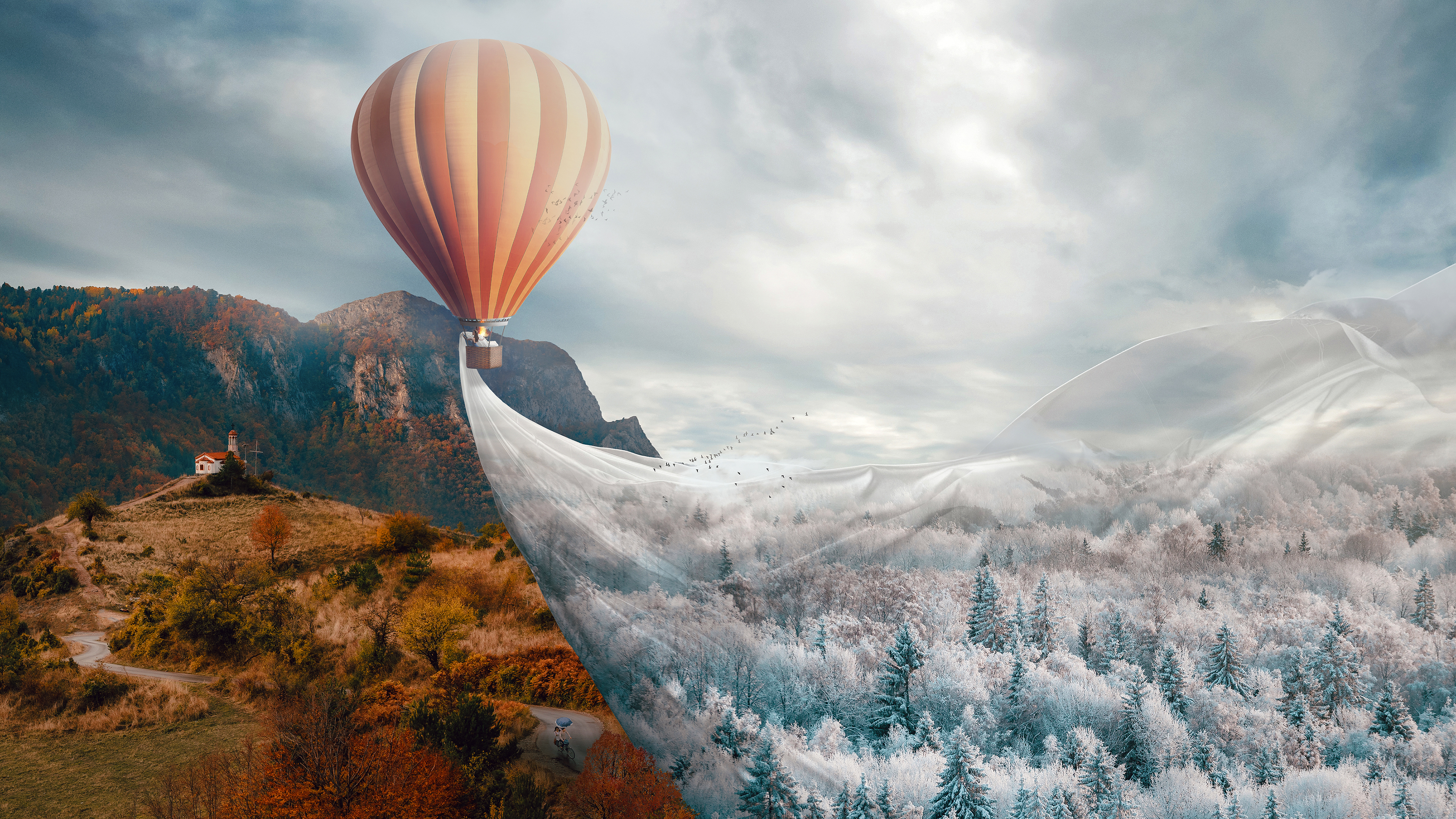 Download mobile wallpaper Landscape, Fantasy, Manipulation, Hot Air Balloon for free.