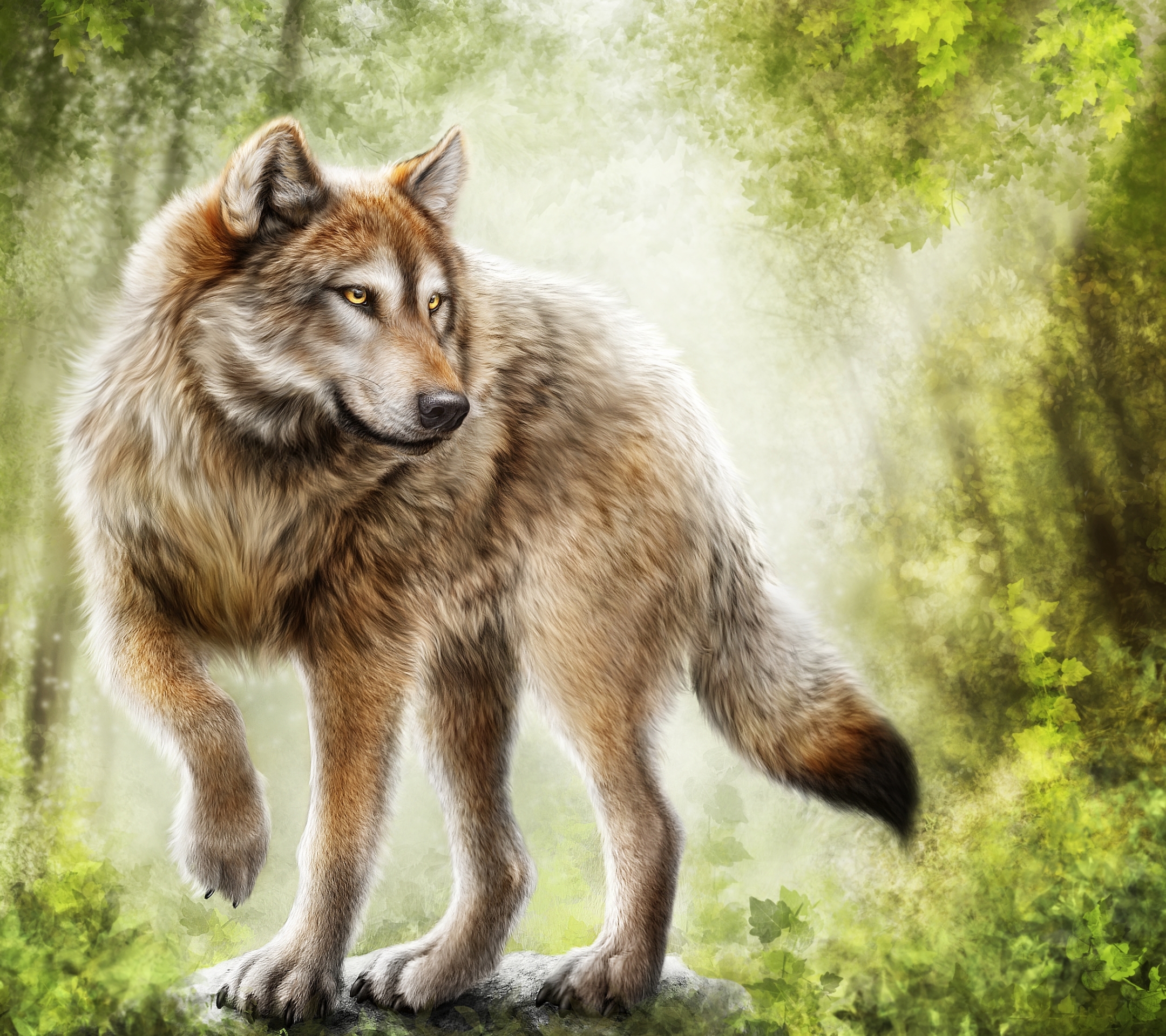 Téléchargez des papiers peints mobile Animaux, Forêt, Peinture, Loup, Wolves gratuitement.