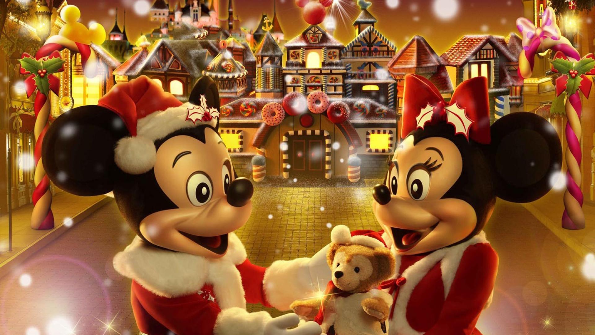 617858画像をダウンロードクリスマス, ミニーマウス, ホリデー, ミッキーマウス, サンタハット-壁紙とスクリーンセーバーを無料で