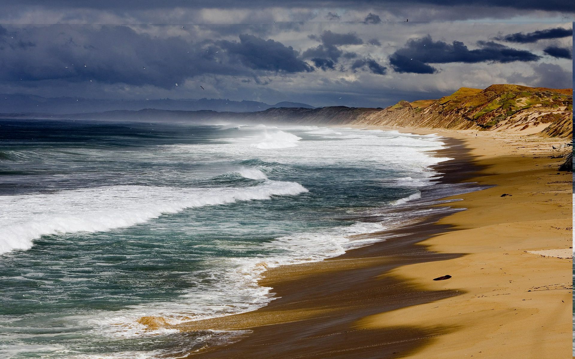 nature, sea, waves, sand, shore, bank, layers