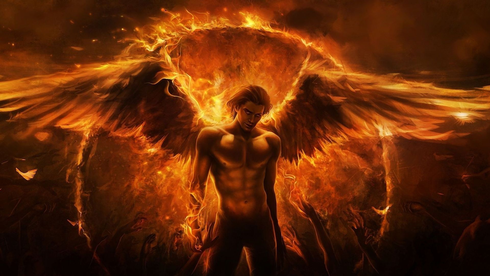 Download mobile wallpaper Fantasy, Fire, Wings, Angel for free.
