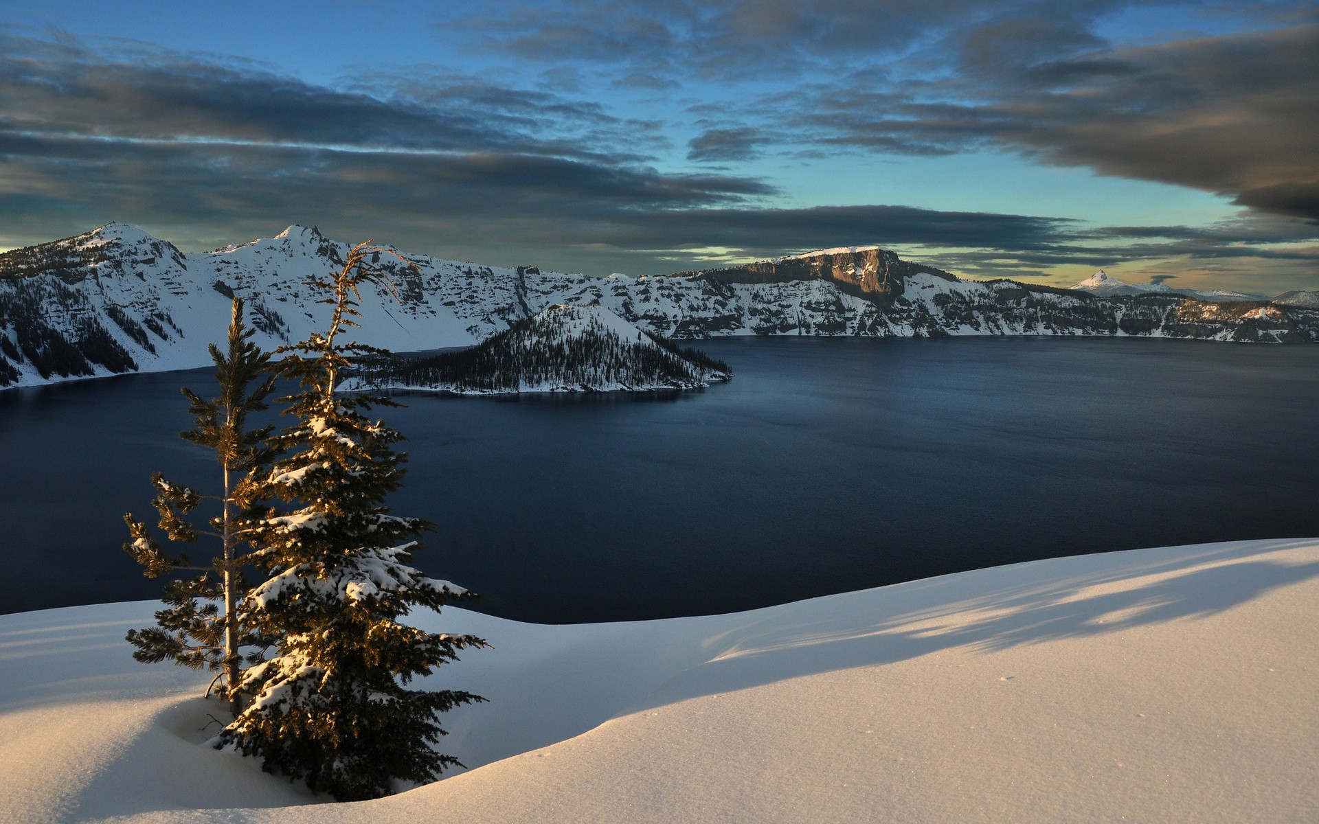 PCデスクトップに風景, 冬, 水, 木, 雪, 湖, 地球画像を無料でダウンロード