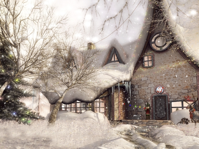 Free download wallpaper Snow, Christmas, Holiday, House, Painting on your PC desktop