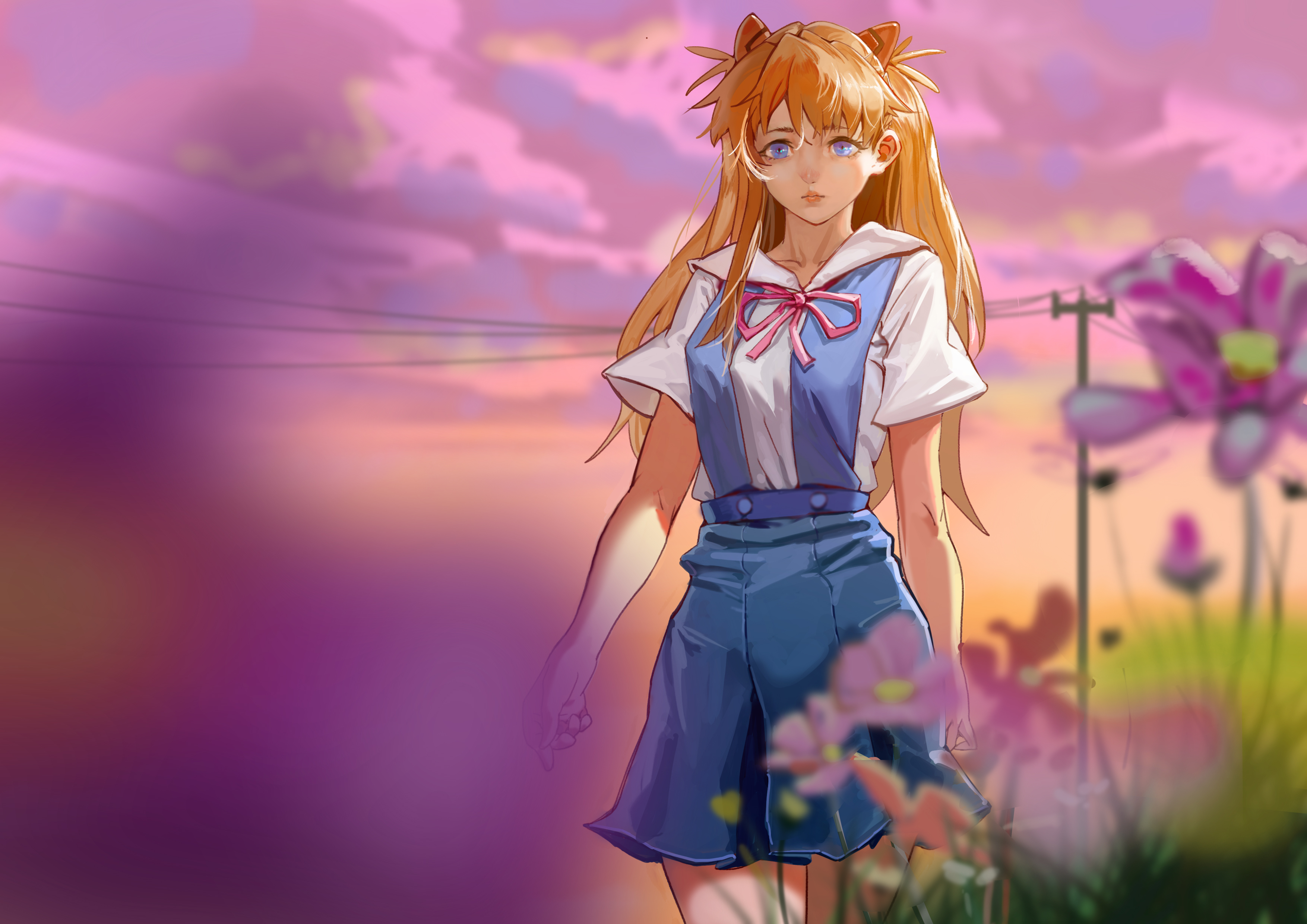 Descarga gratuita de fondo de pantalla para móvil de Evangelion, Ojos Azules, Animado, Pelo Largo, Uniforme Escolar, Neon Genesis Evangelion, Asuka Langley Sohryu, Pelo Naranja.