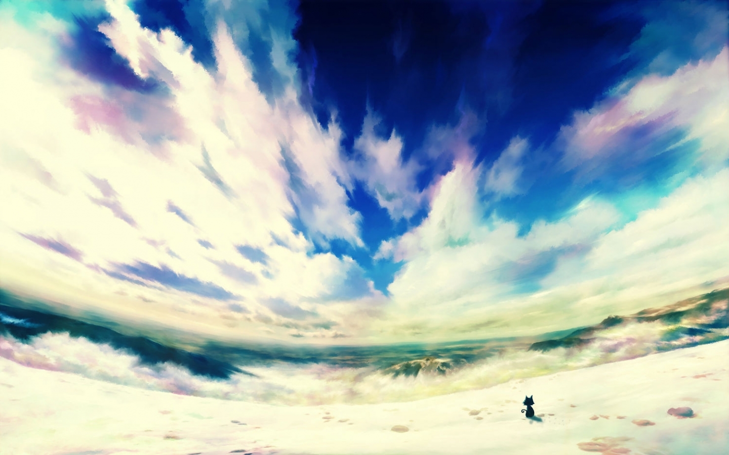 Free download wallpaper Landscape, Cats, Sky, Sea, Clouds, Pictures on your PC desktop