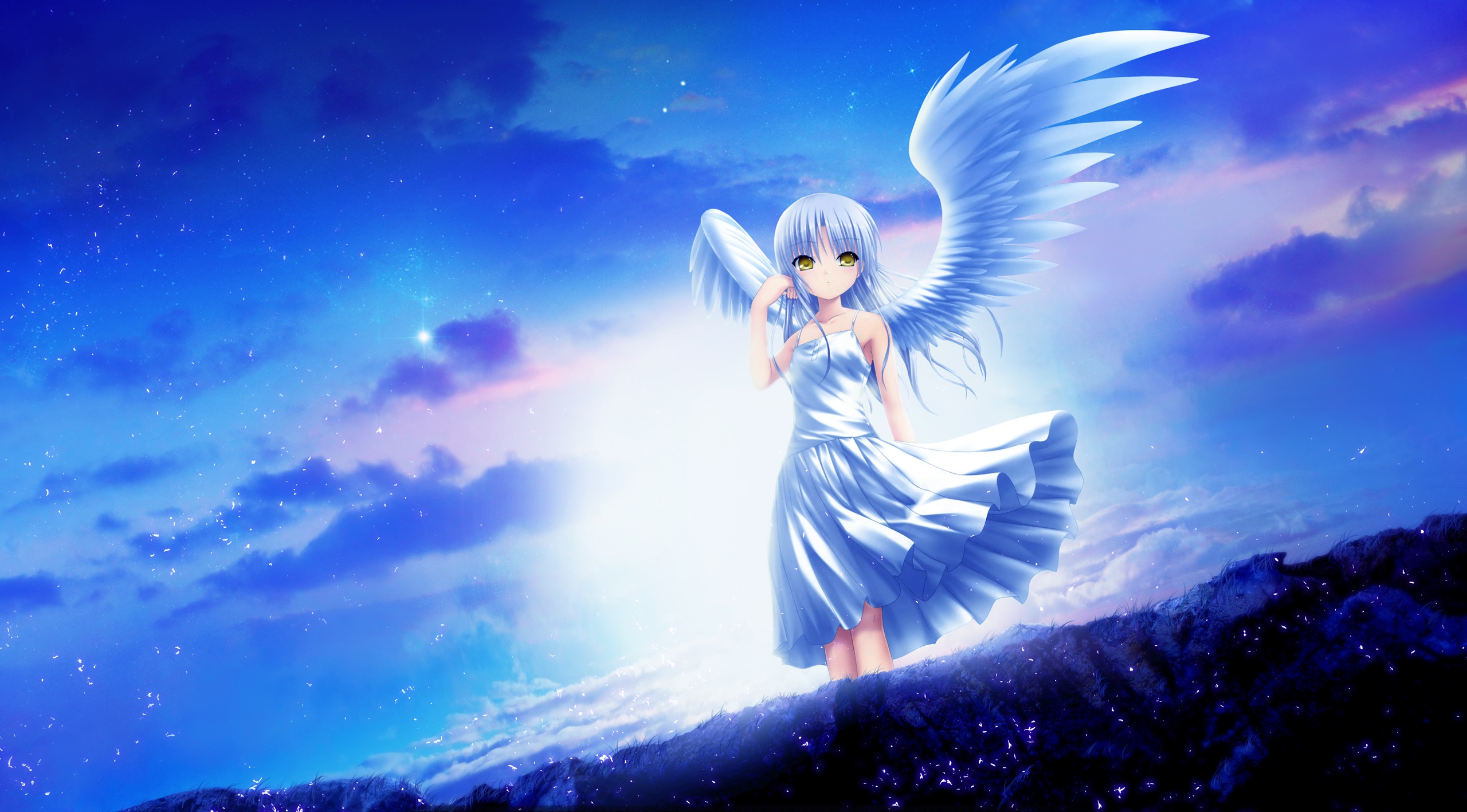 Download mobile wallpaper Anime, Sky, Wings, Angel Beats!, Kanade Tachibana for free.