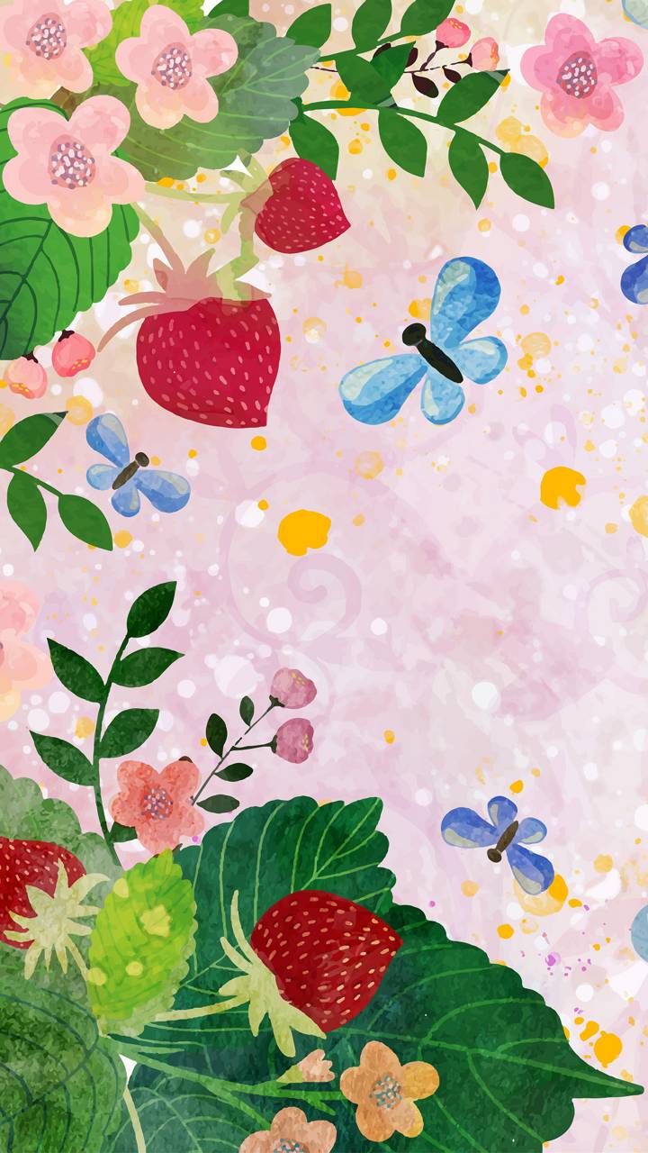 Скачати мобільні шпалери Фрукти, Квітка, Рослина, Метелик, Весна, Художній безкоштовно.
