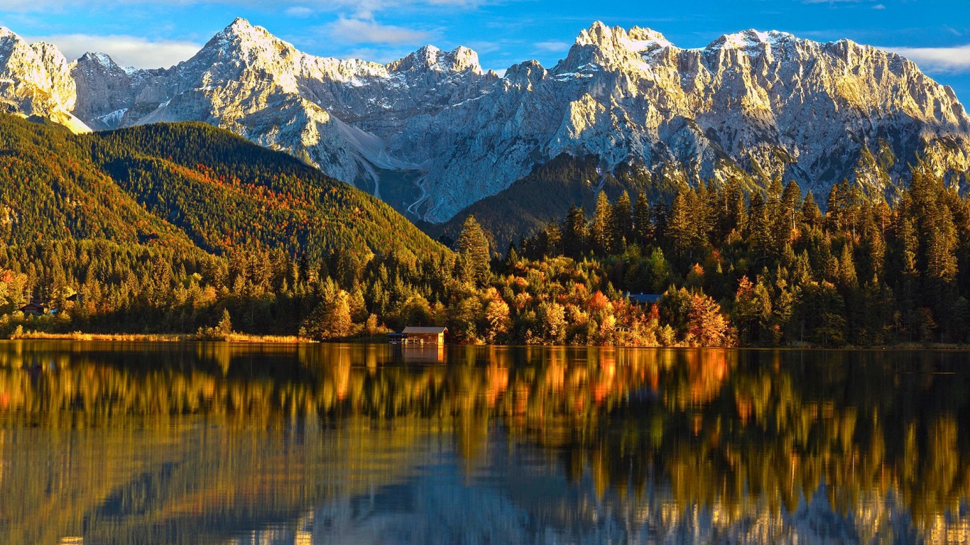 cabin, earth, reflection, lake, mountain