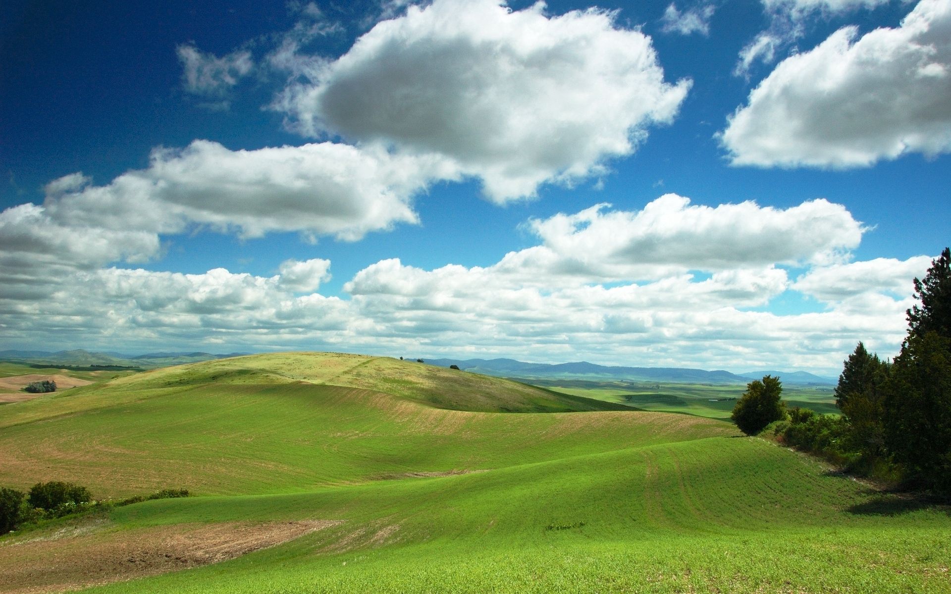 hills, landscape, nature, clouds, field HD wallpaper