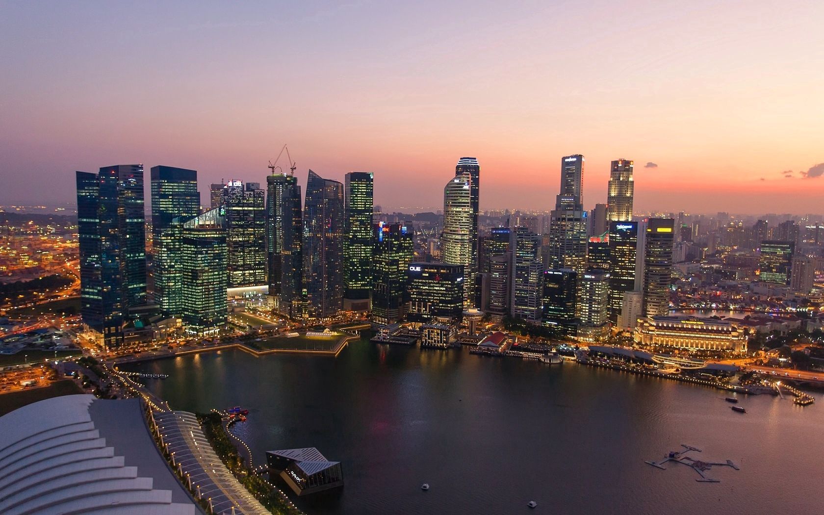 sunset, singapore, cities, rivers, building, skyscrapers