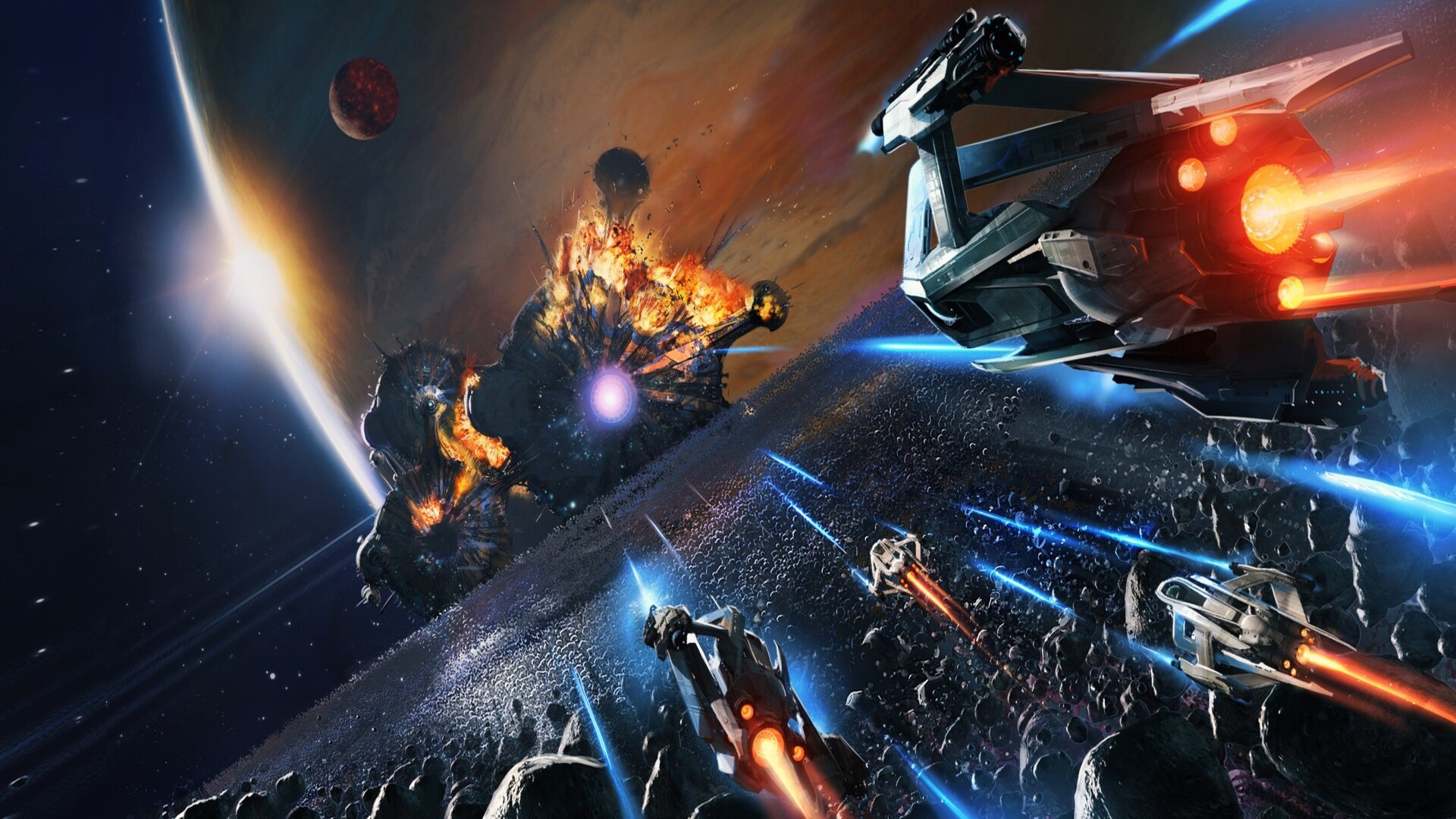 Download mobile wallpaper Space, Planet, Explosion, Sci Fi, Spaceship, Battle for free.