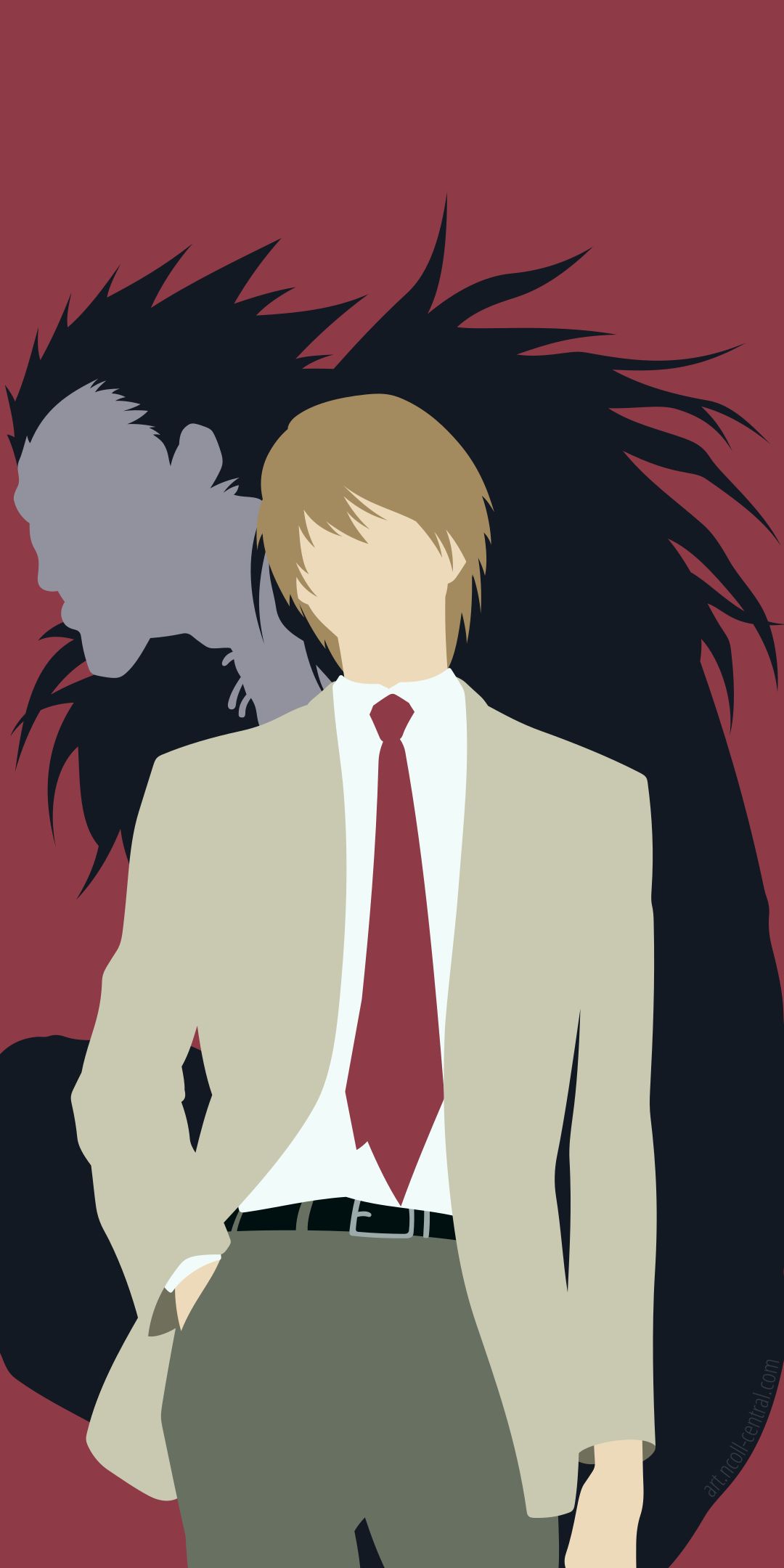 Download mobile wallpaper Anime, Death Note, Tie, School Uniform, Brown Hair, Minimalist, Shinigami, Light Yagami, Ryuk (Death Note) for free.