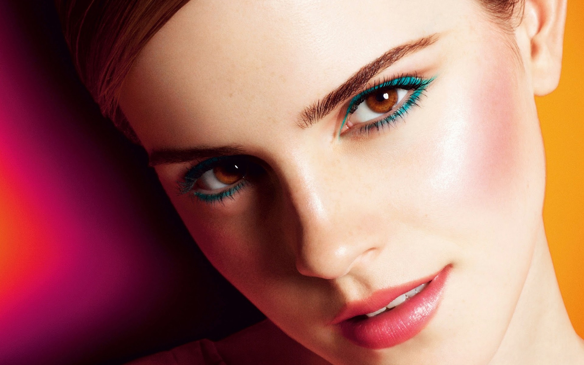 Download mobile wallpaper Emma Watson, Close Up, Face, British, Blush, Celebrity, Brown Eyes, Actress, Lipstick for free.