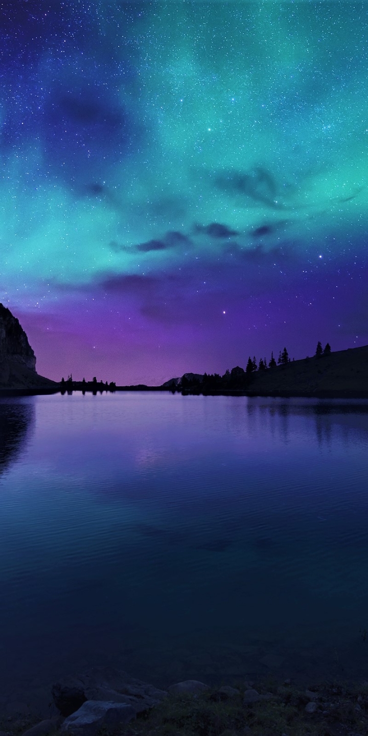 Download mobile wallpaper Stars, Night, Lake, Starry Sky, Earth, Aurora Borealis for free.